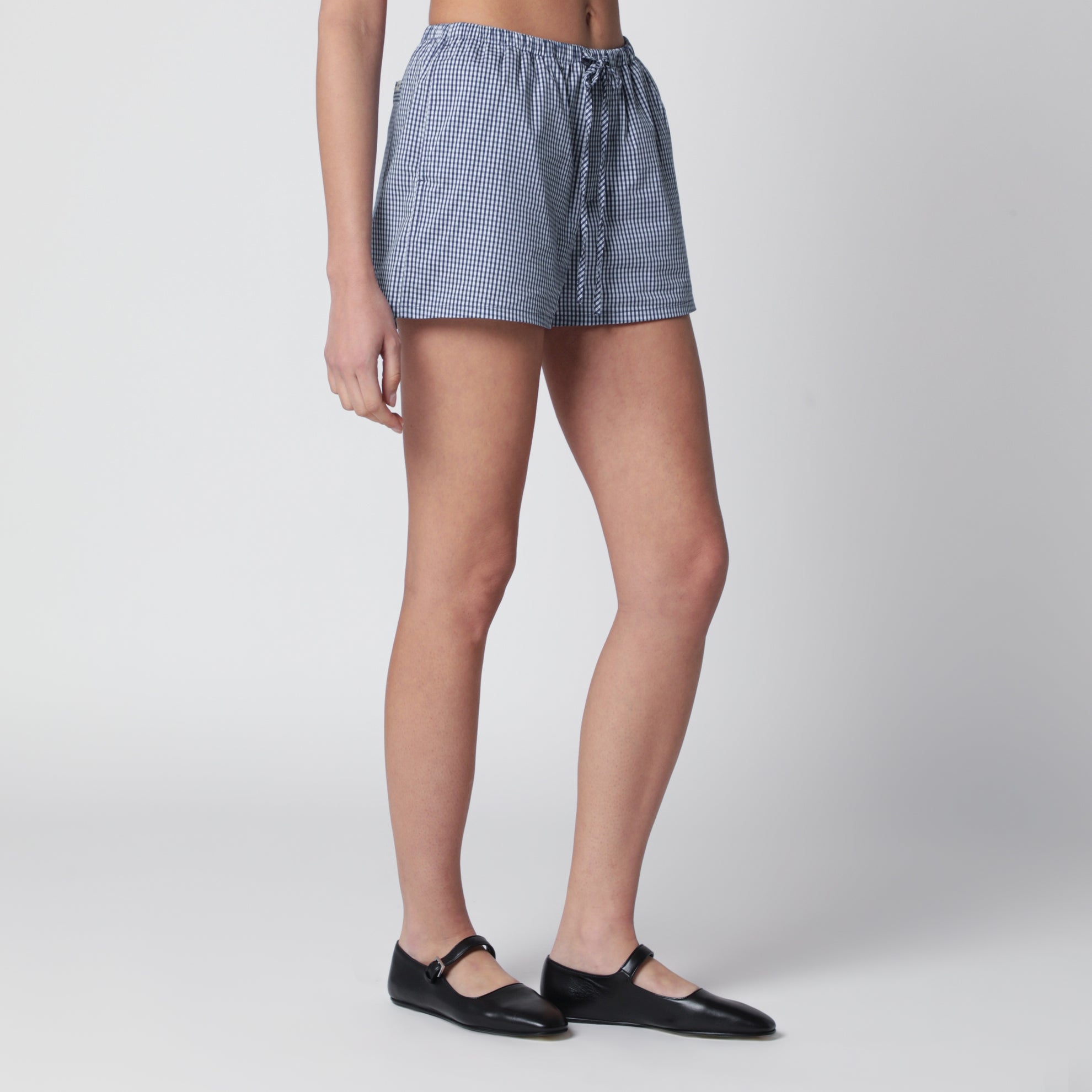 Mini shorts pigiama blu navy con motivo vichy
