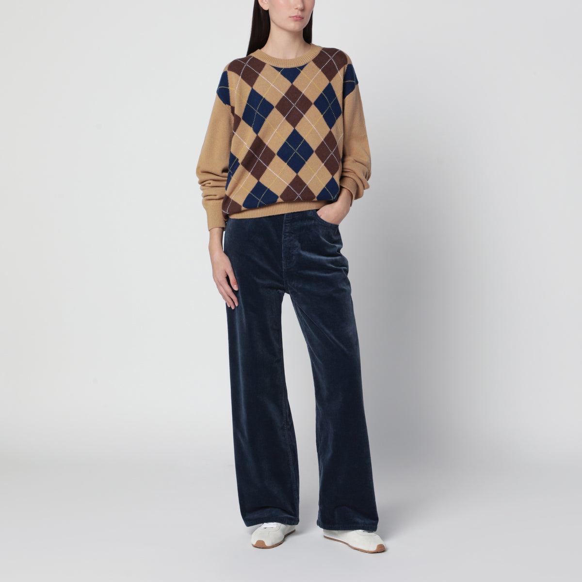 Wide-leg washed blue corduroy jeans