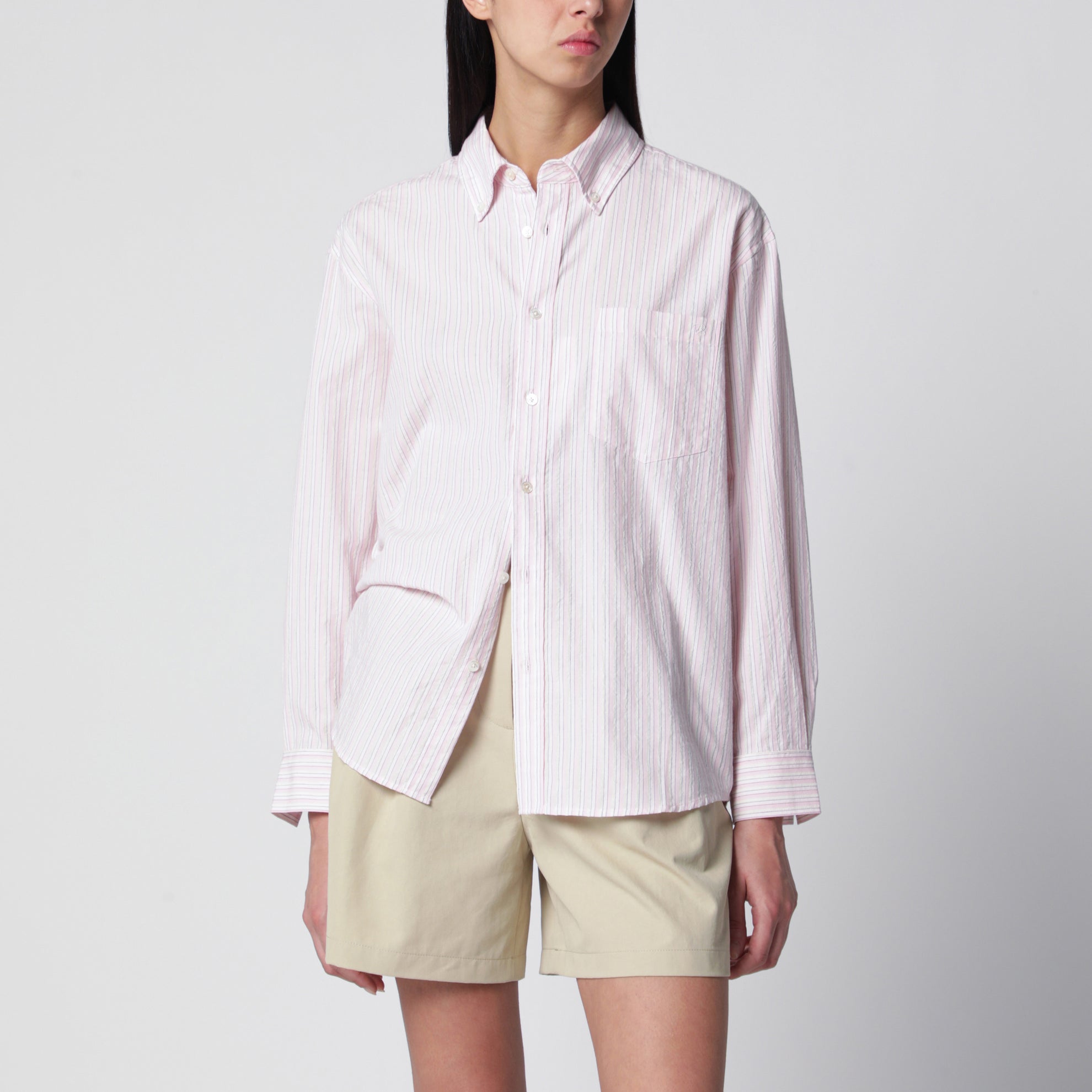 Camicia rosa a righe in misto cotone