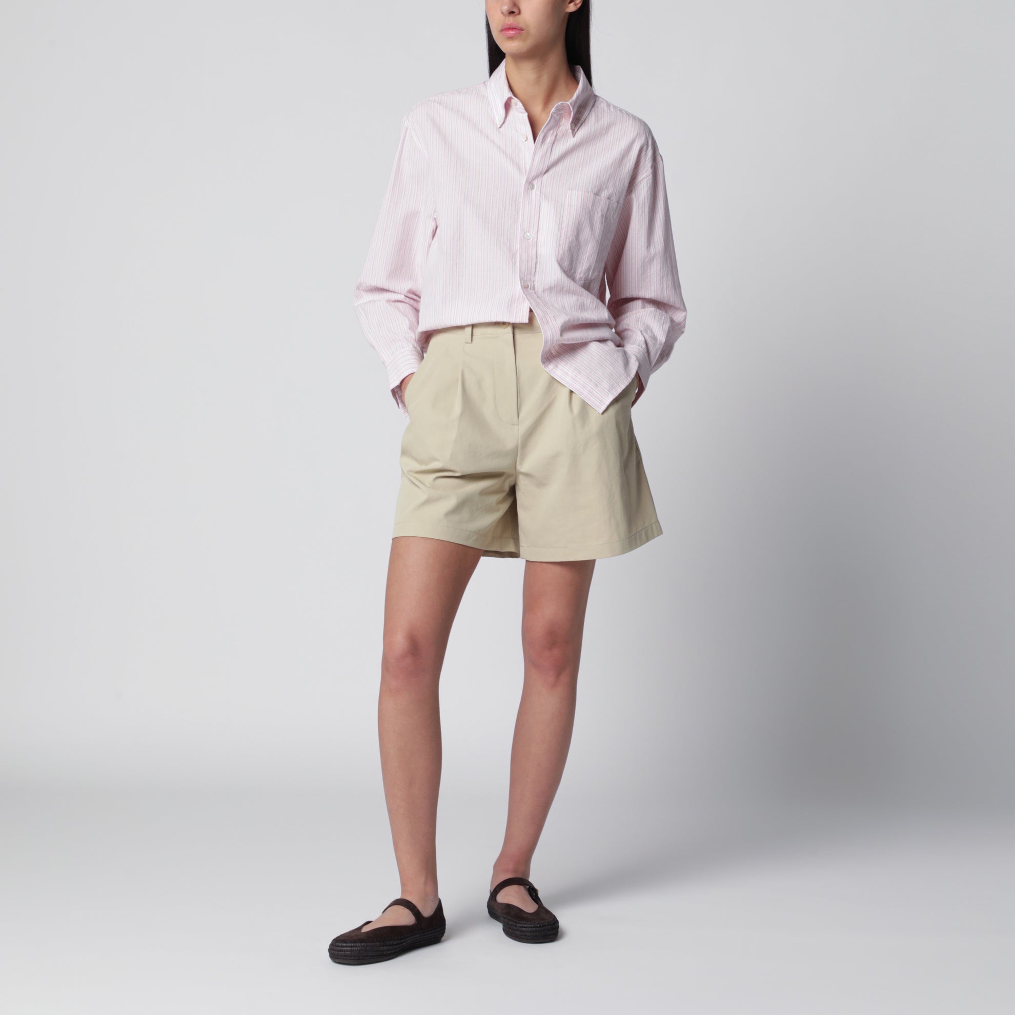 Camicia rosa a righe in misto cotone