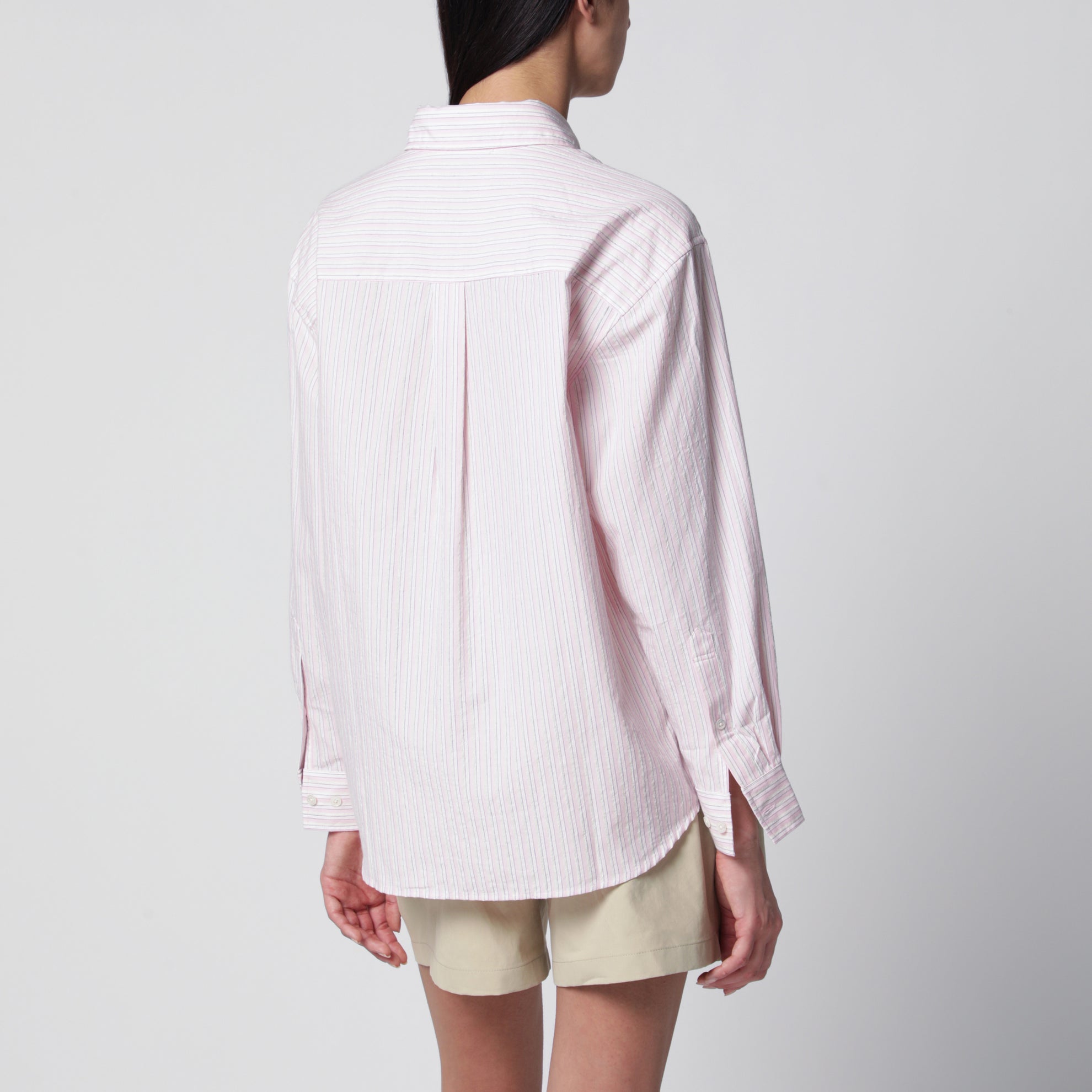 Camicia rosa a righe in misto cotone