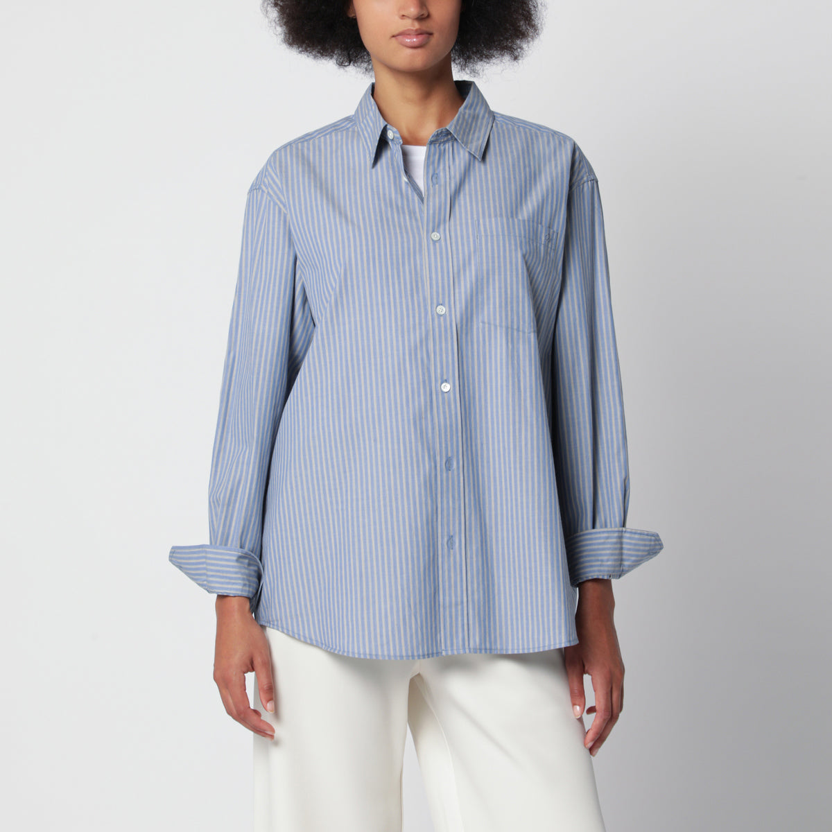 Casual blue striped shirt in cotton