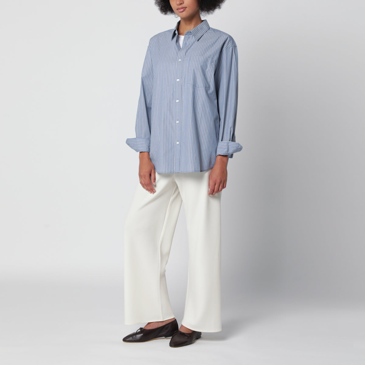 Casual blue striped shirt in cotton