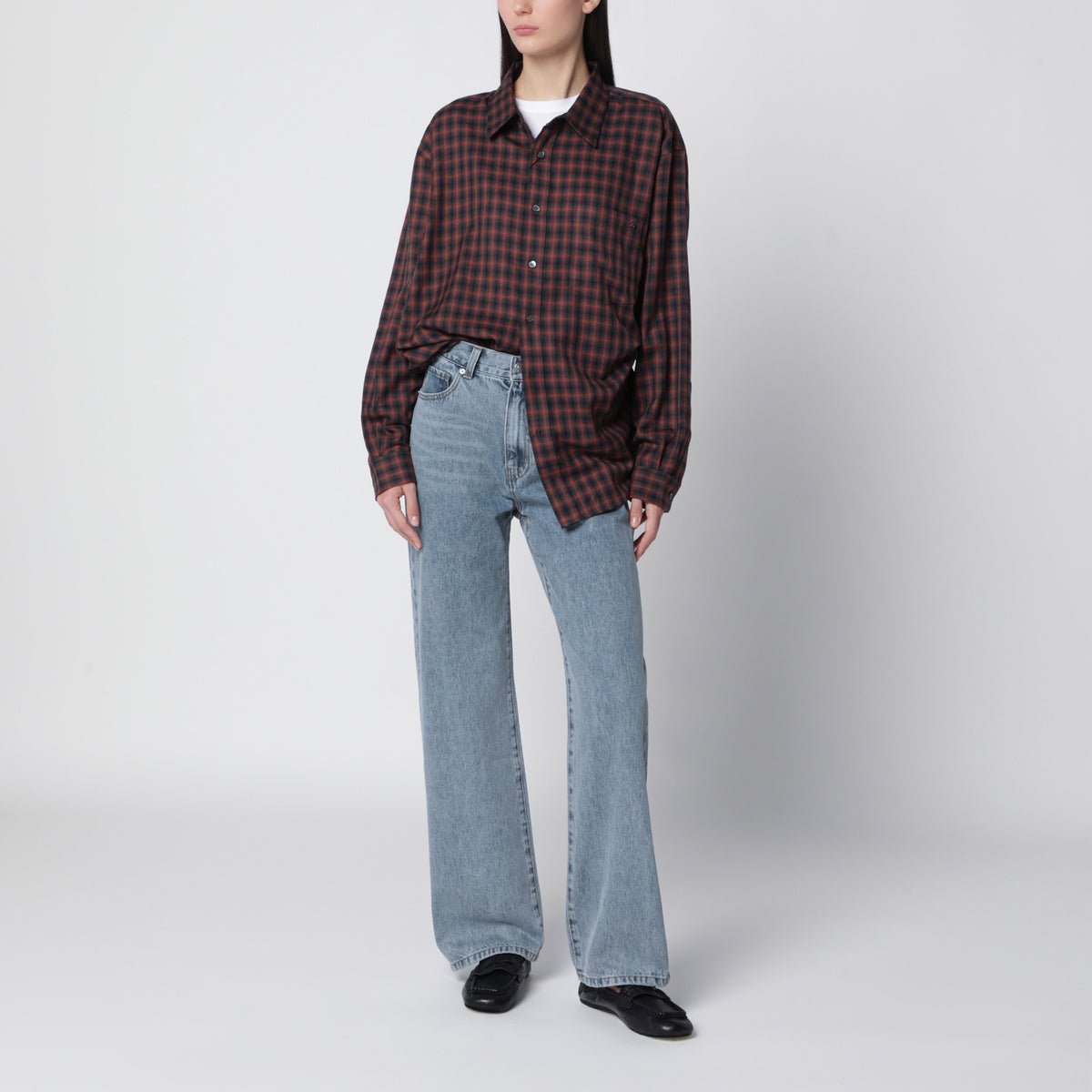 Brick checked flannel shirt