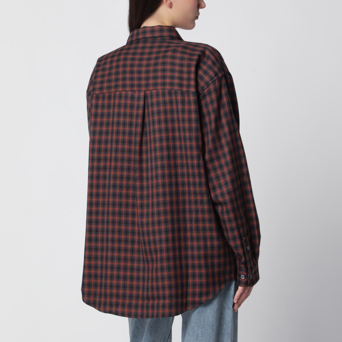 Brick checked flannel shirt