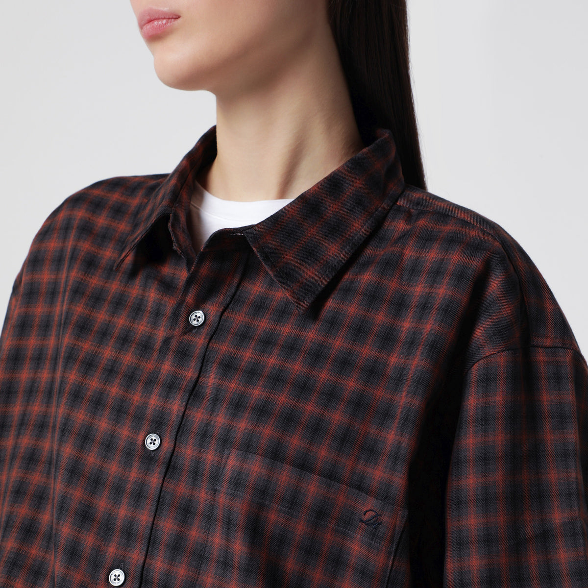 Brick checked flannel shirt