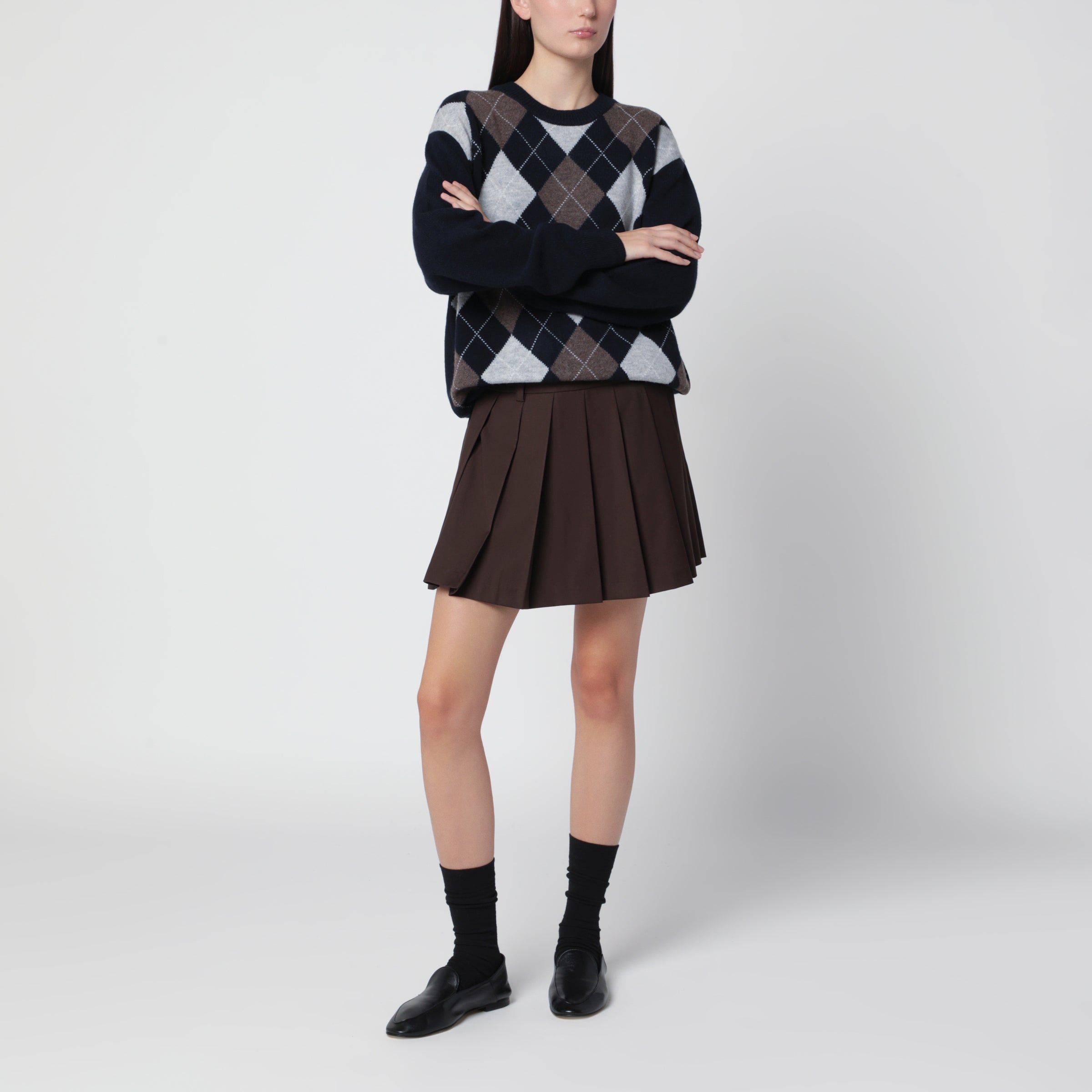 Dunst Brown pleated mini skirt in wool blend | TheDoubleF