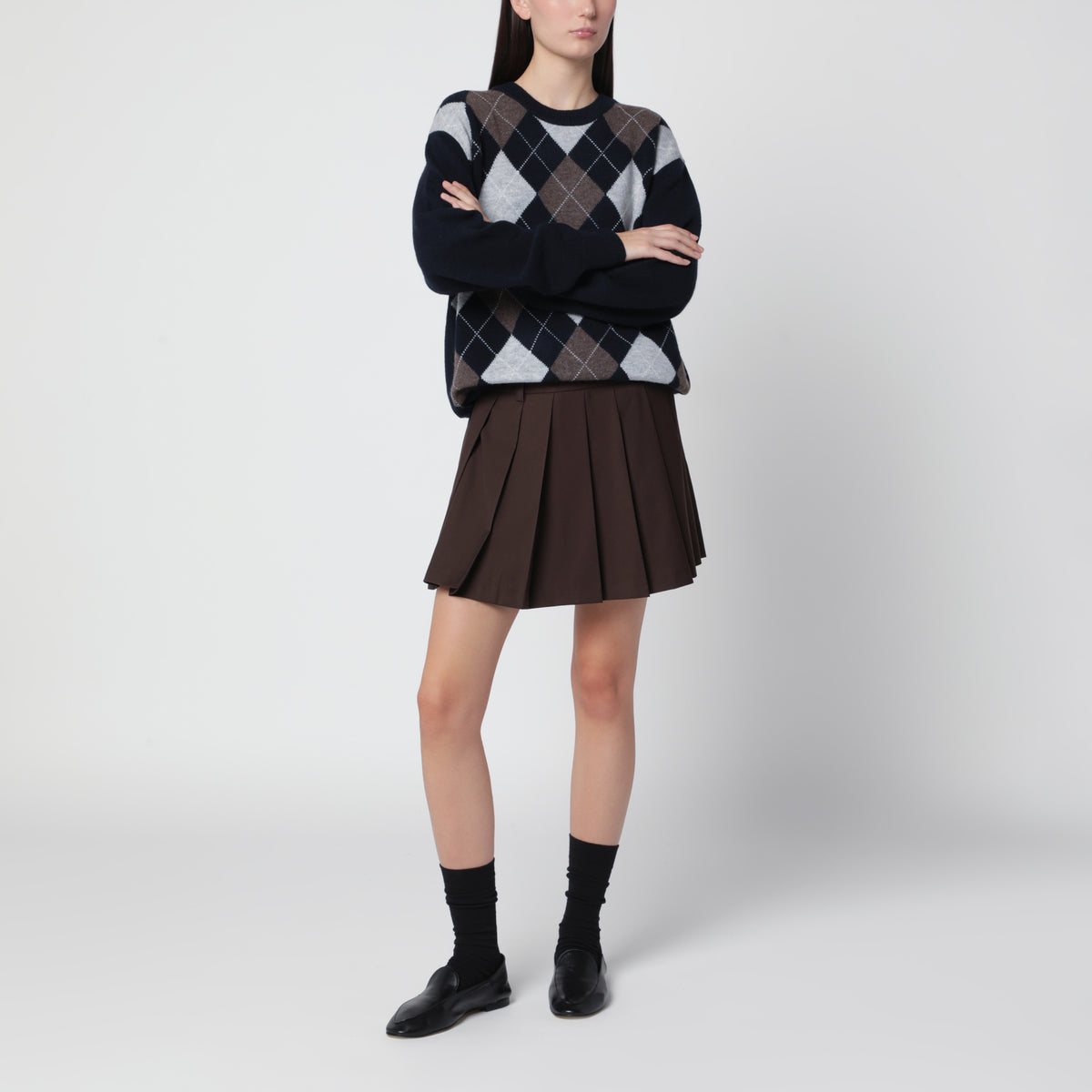 Brauner plissierter Minirock aus Wollmischung