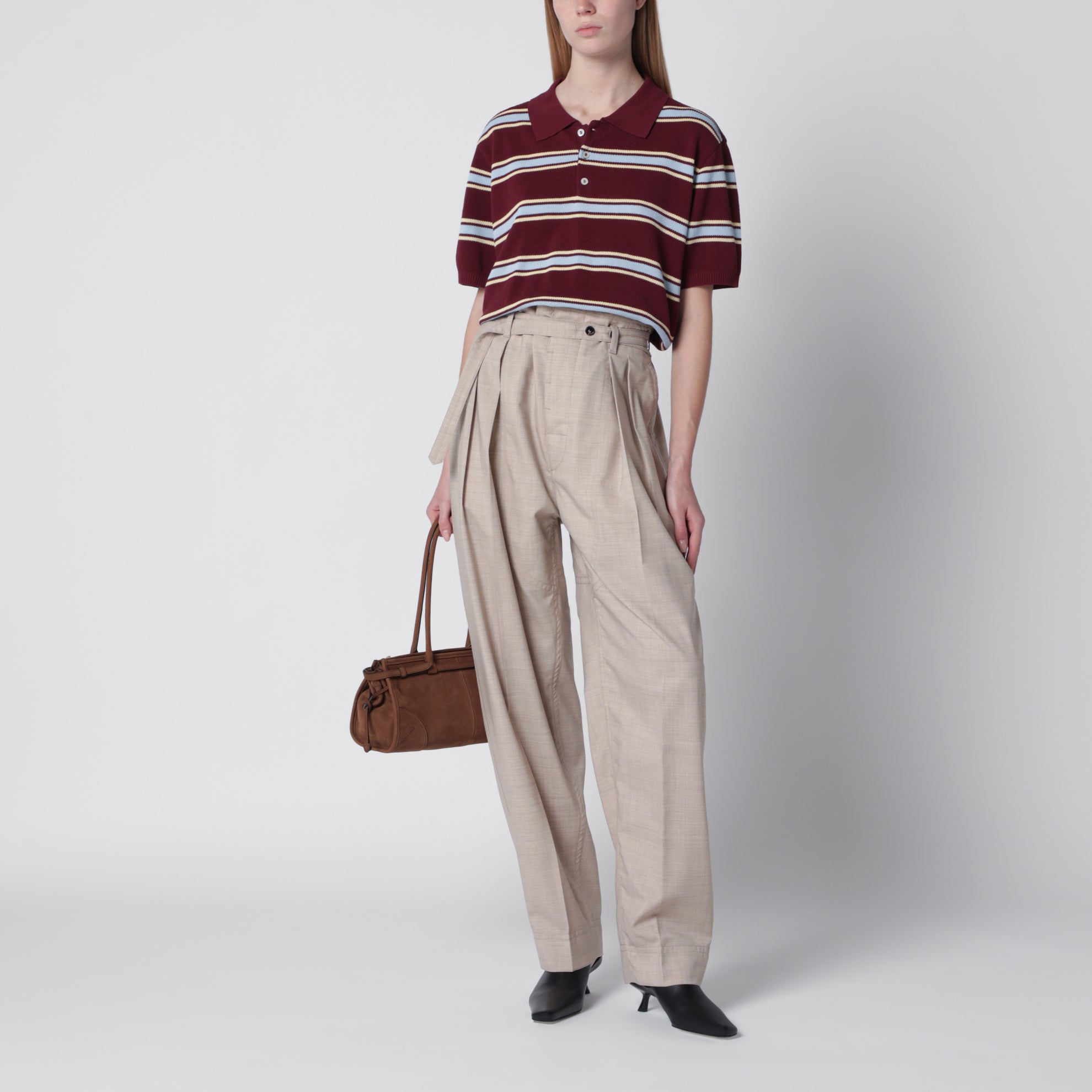 Polo rayé bordeaux/bleu clair en coton