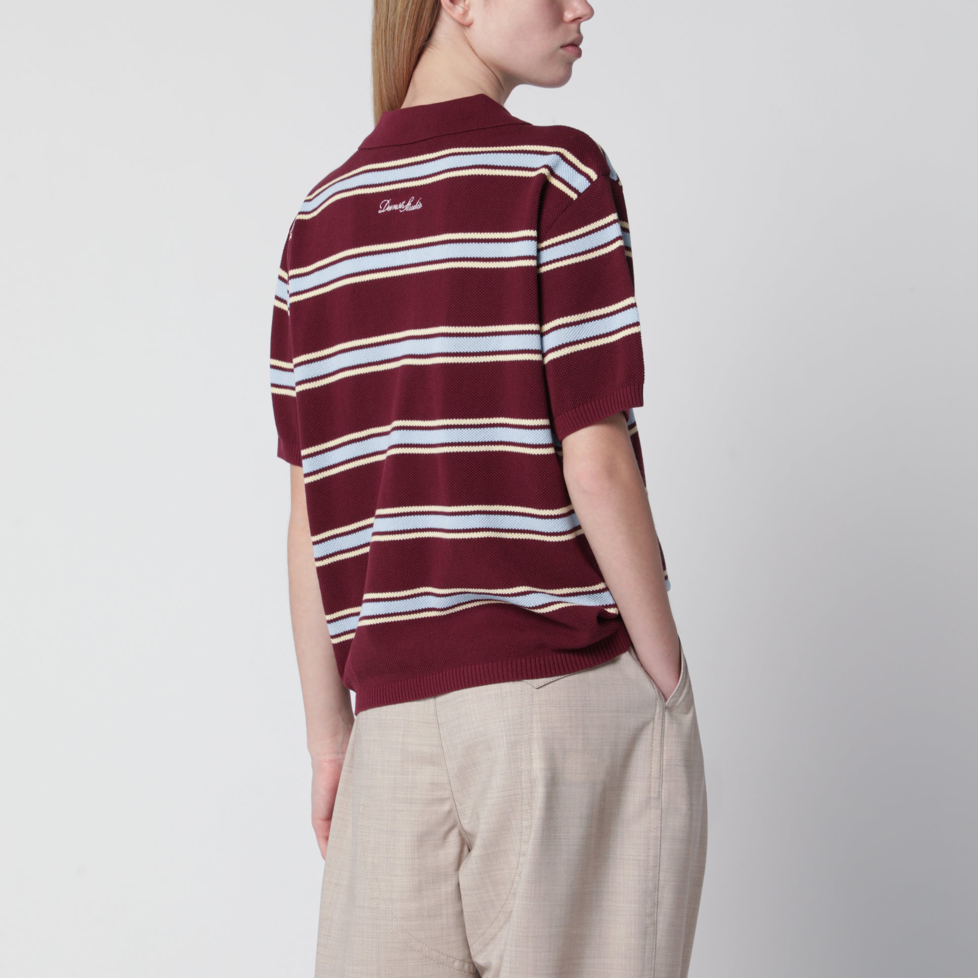 Polo rayé bordeaux/bleu clair en coton