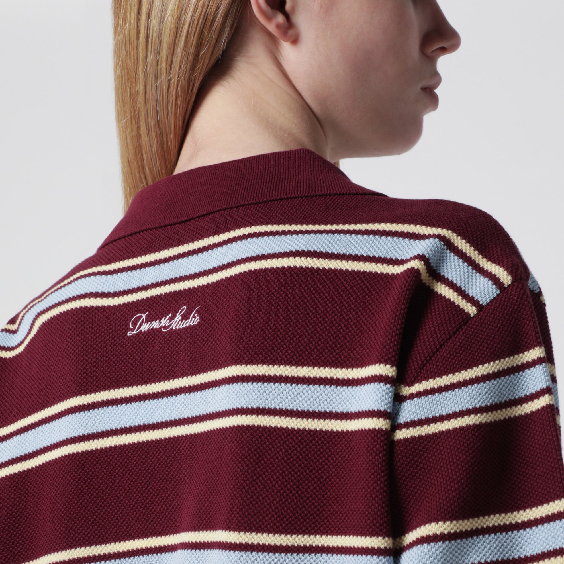 Polo rayé bordeaux/bleu clair en coton