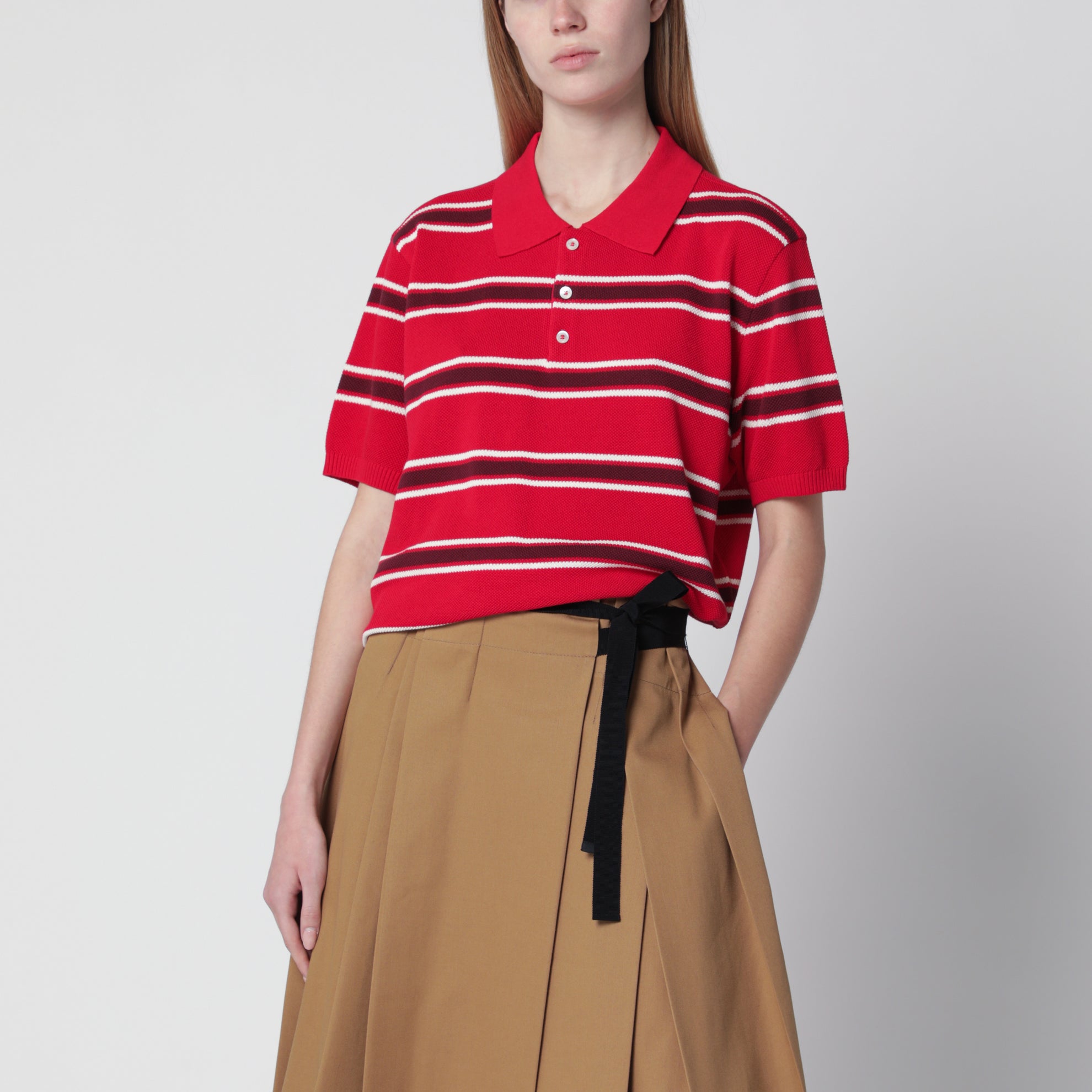 Red/burgundy striped cotton polo shirt