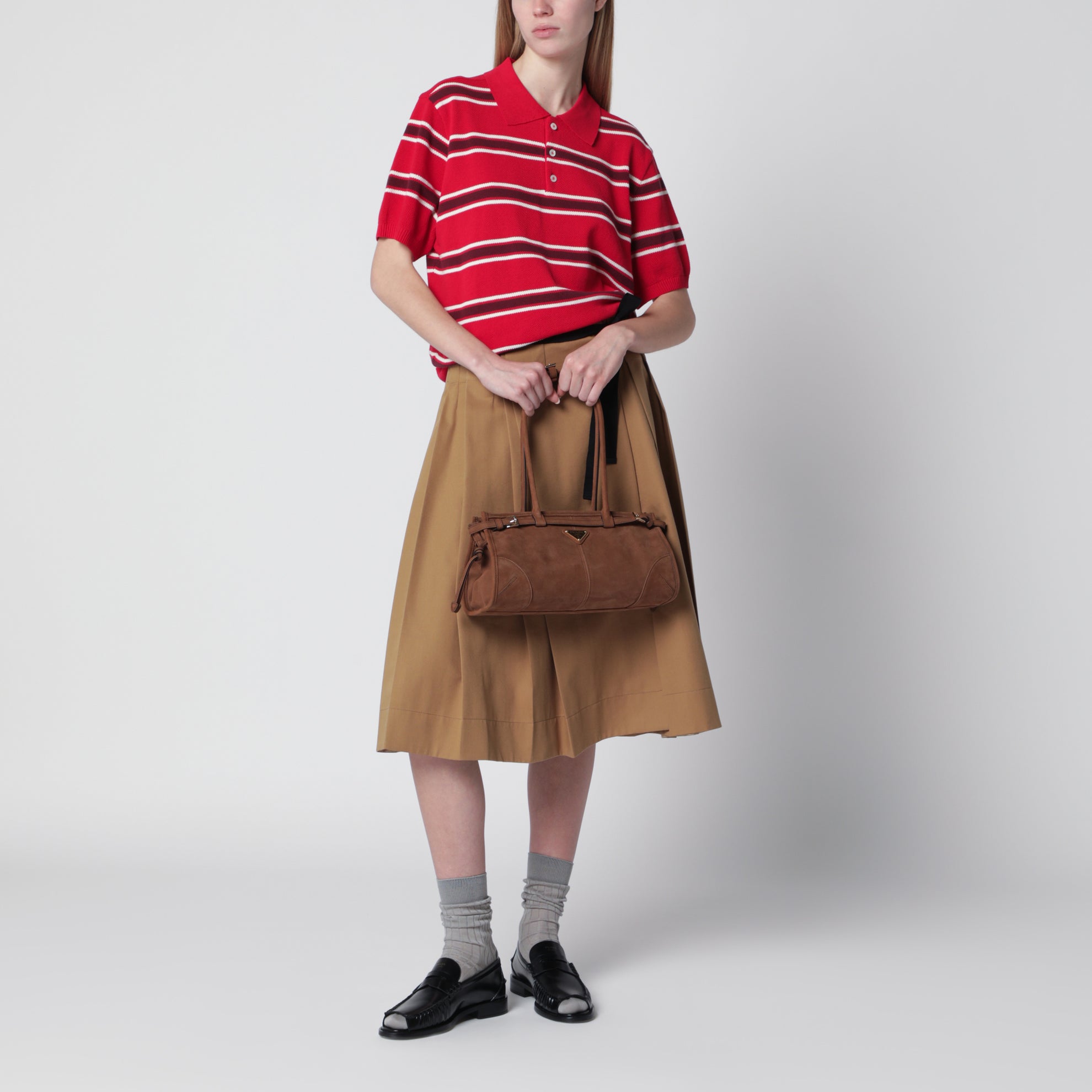 Red/burgundy striped cotton polo shirt