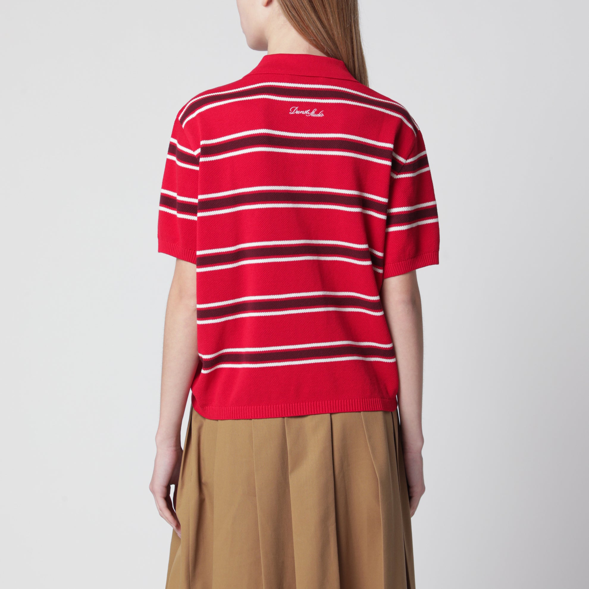 Red/burgundy striped cotton polo shirt