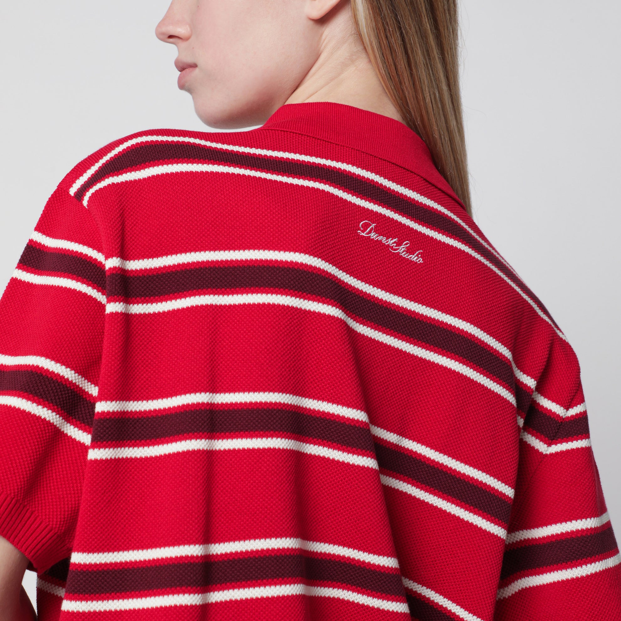 Red/burgundy striped cotton polo shirt