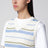 Ivory/green/light blue striped crochet-effect vest