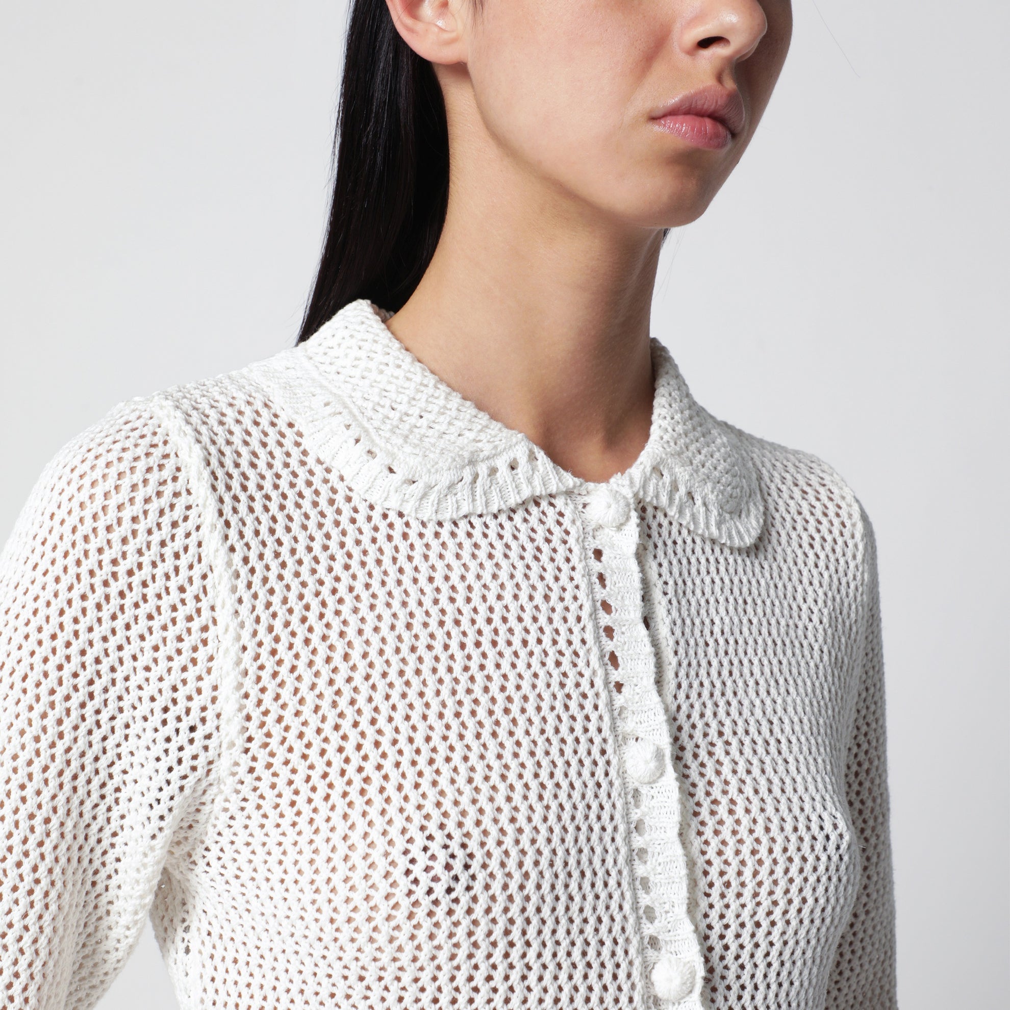 Cardigan ajouré en mélange de lin ivoire