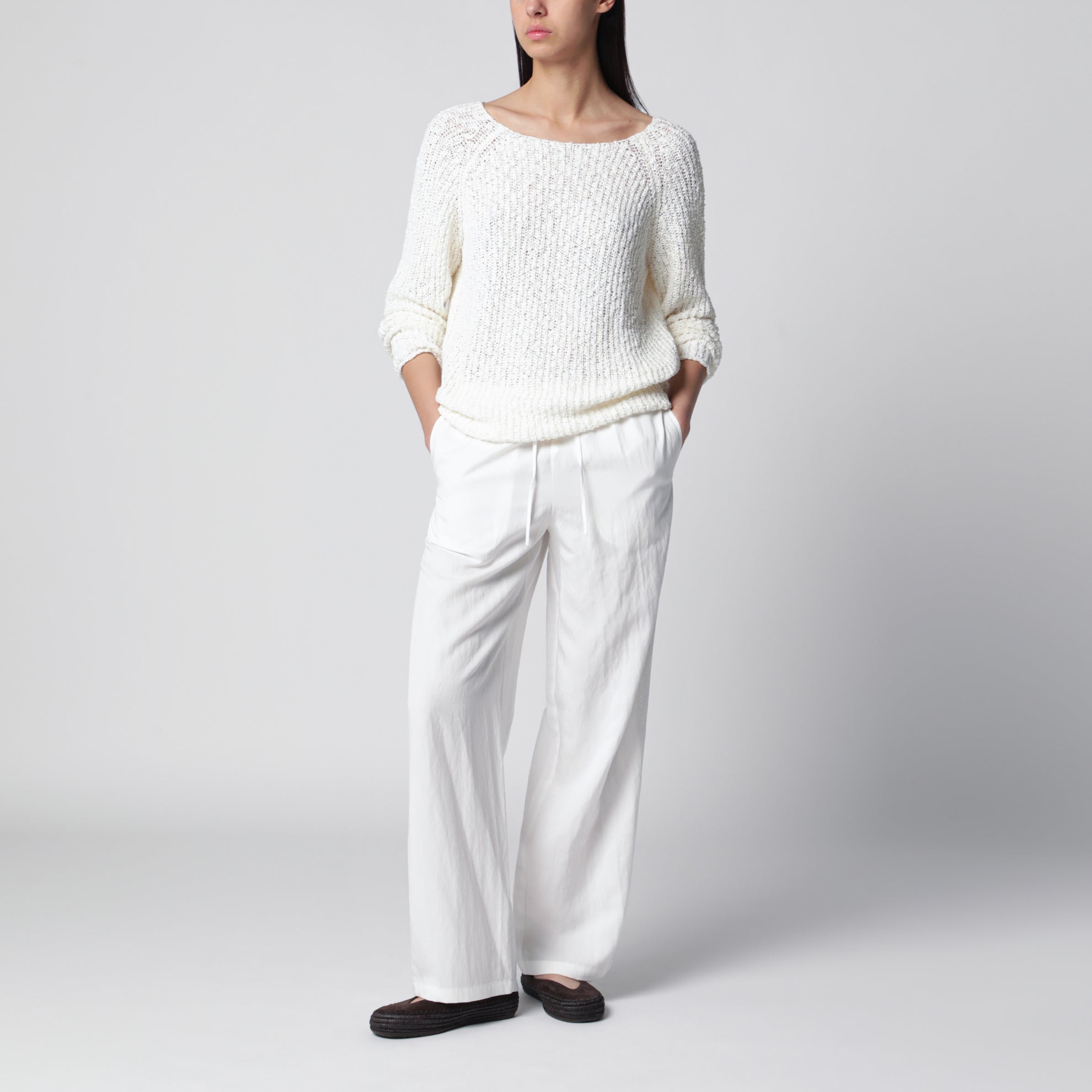 Maglia avorio in misto cotone a trama larga