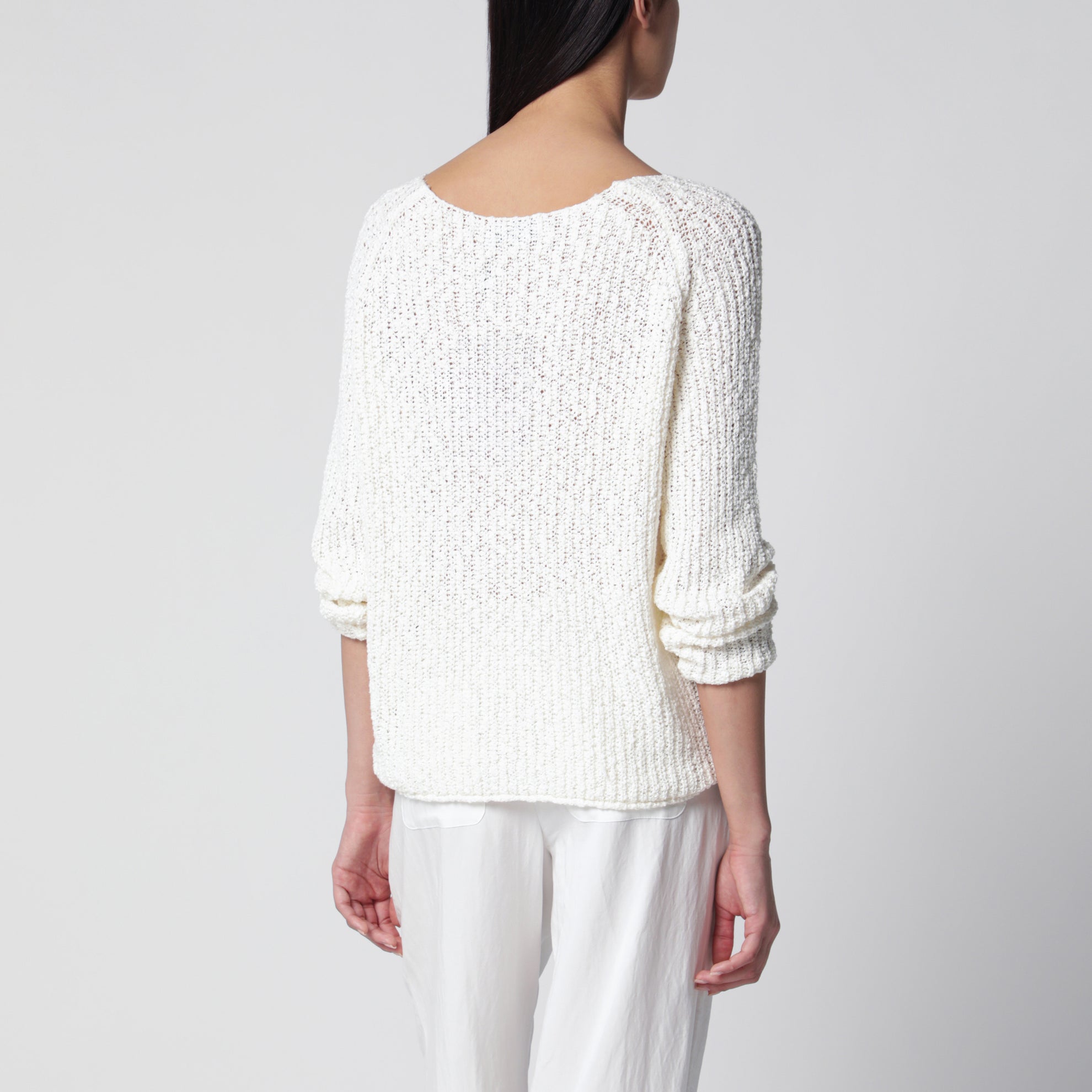 Maglia avorio in misto cotone a trama larga