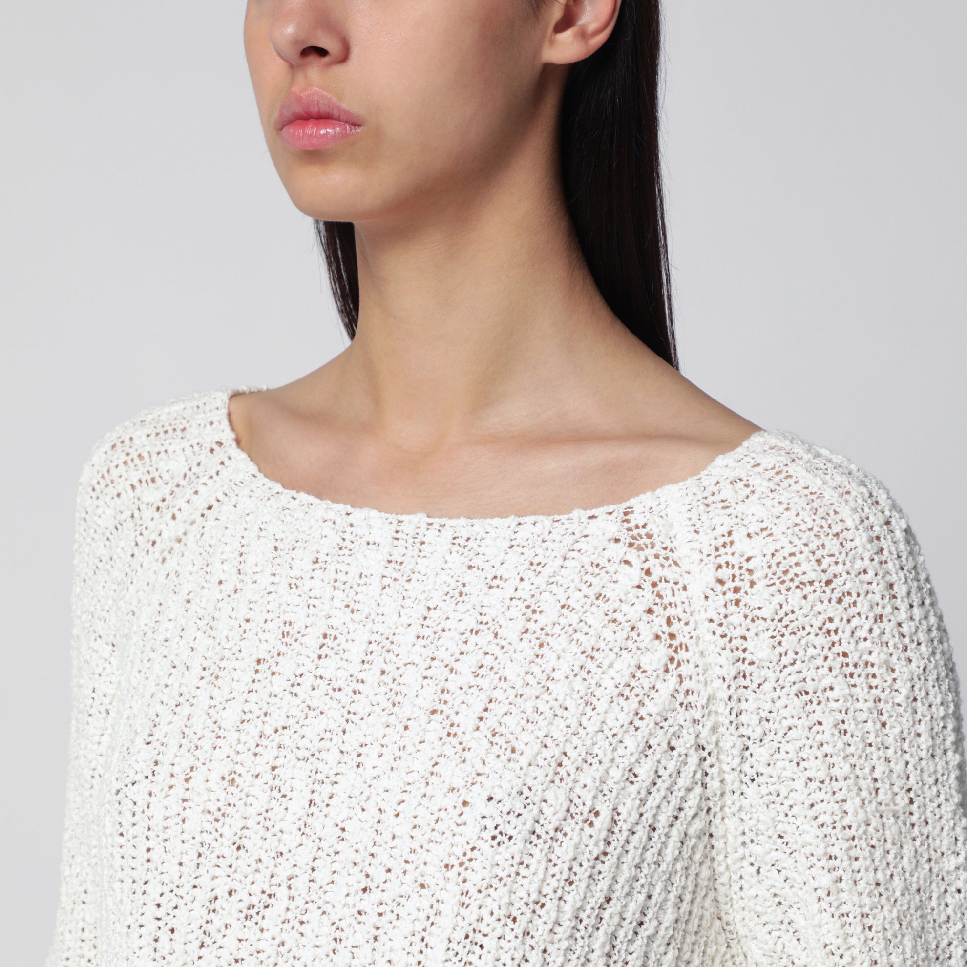 Maglia avorio in misto cotone a trama larga