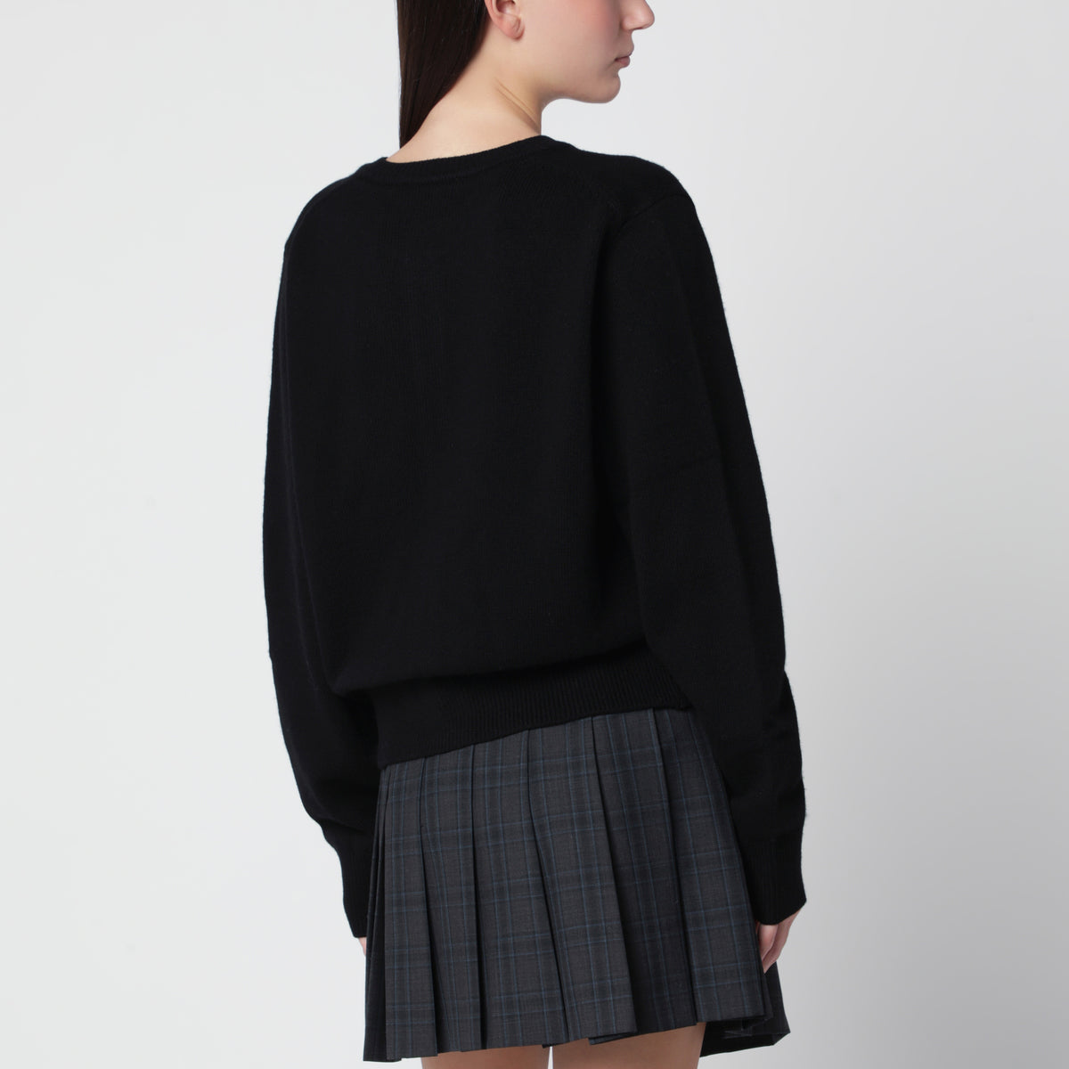 Black crew-neck cardigan in wool blend