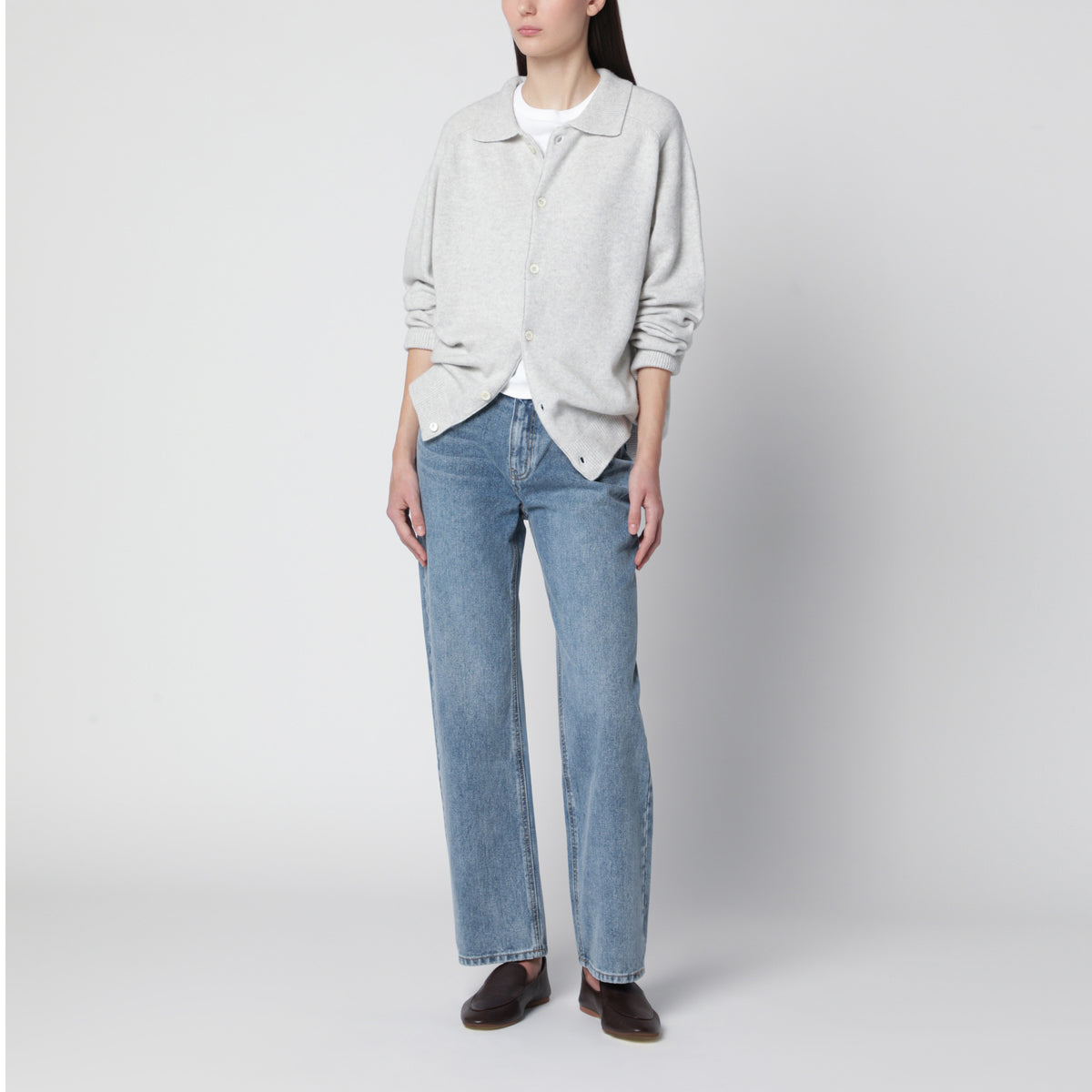 Grauer melierter Unisex-Cardigan mit Kragen