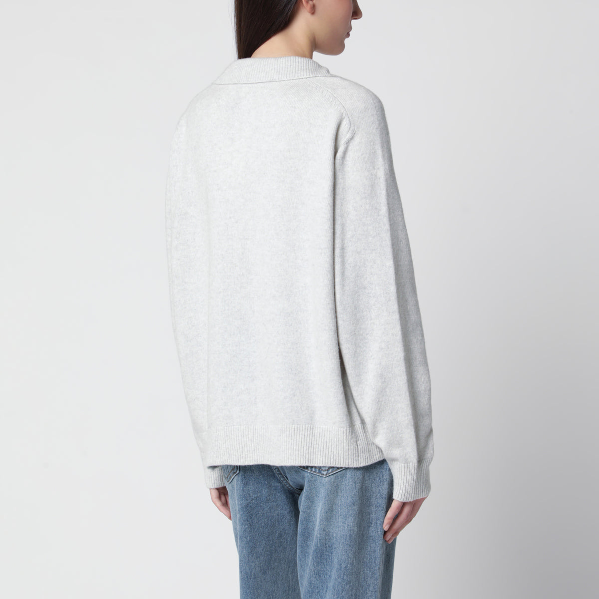 Grauer melierter Unisex-Cardigan mit Kragen