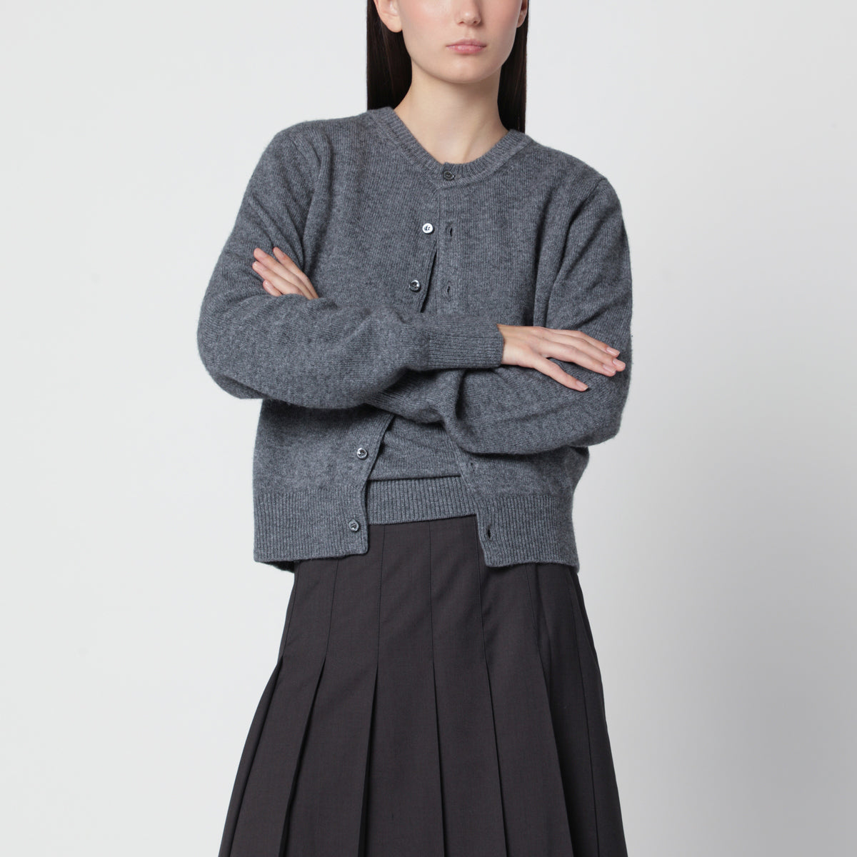 Charcoal grey V-neck cashmere blend sweater