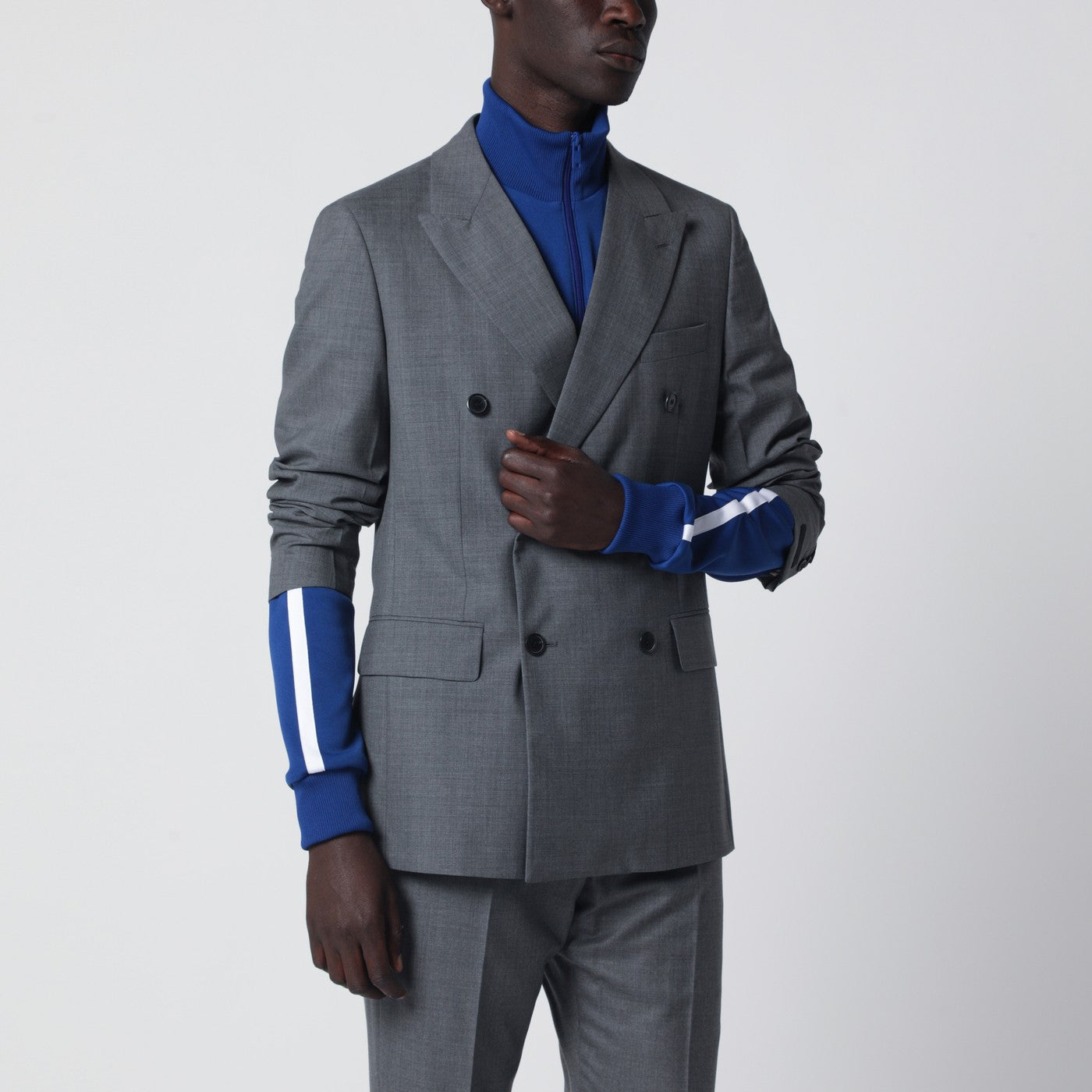 Grey double-breasted wool jacket