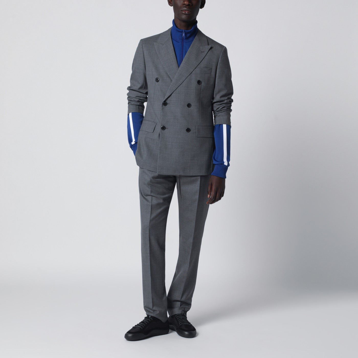 Grey double-breasted wool jacket