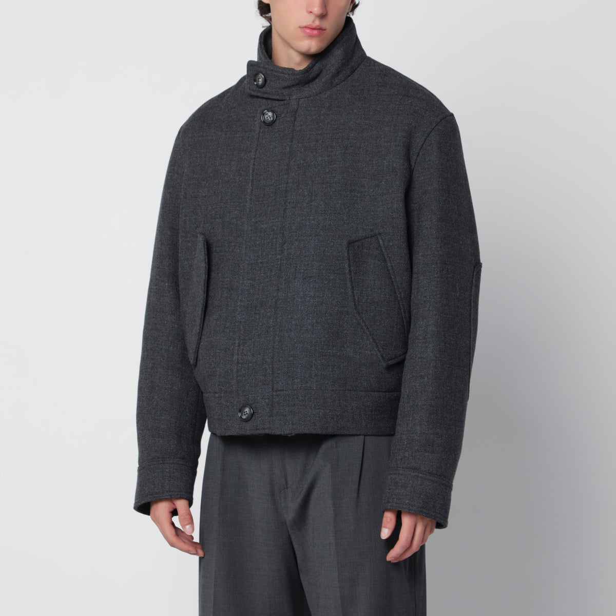 Wattierte Harrington-Jacke in Carbon Grey aus Wolle