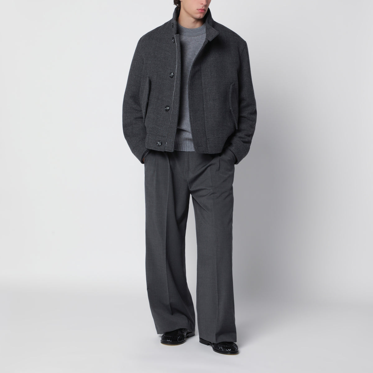 Wattierte Harrington-Jacke in Carbon Grey aus Wolle