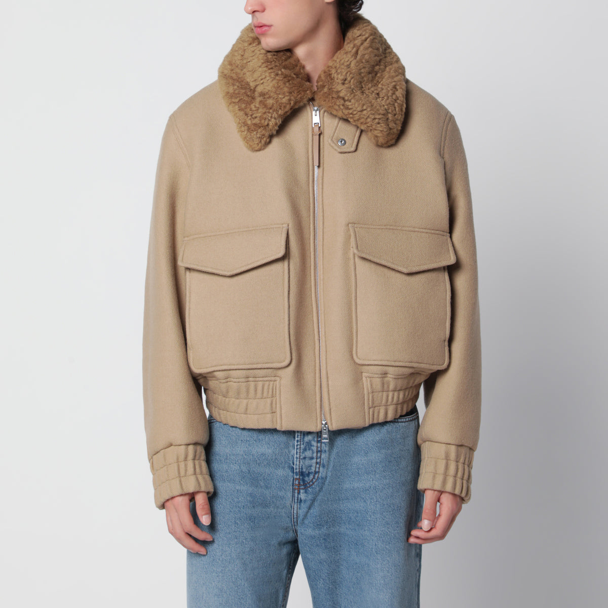 Giacca imbottita beige in lana