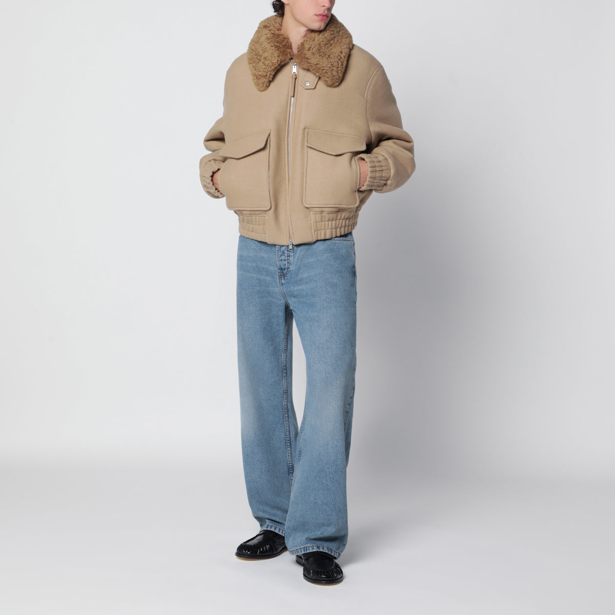 Giacca imbottita beige in lana