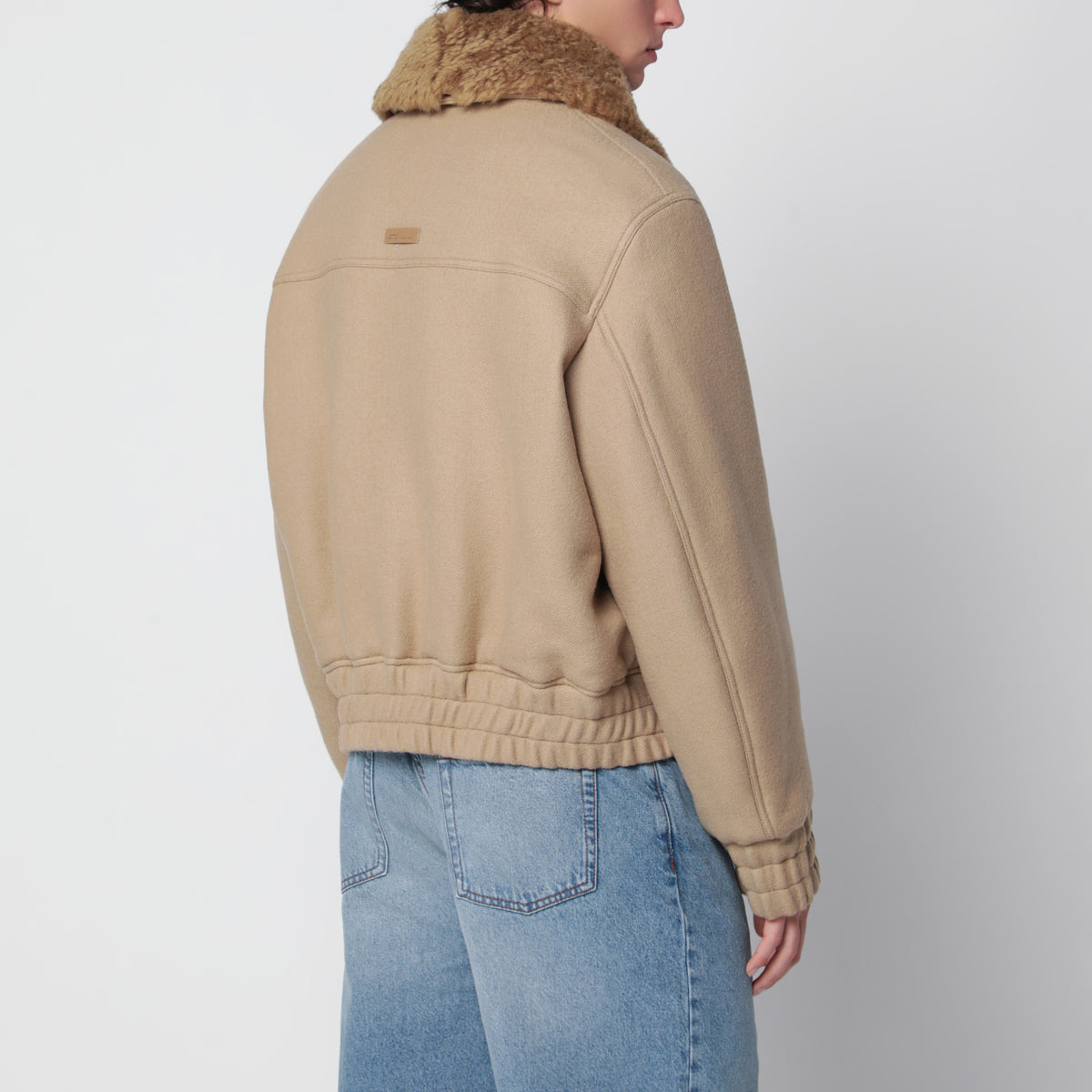 Giacca imbottita beige in lana