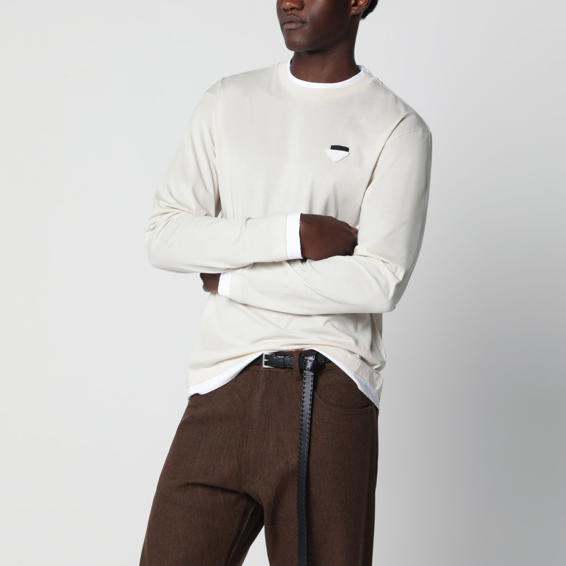 Talc white long-sleeve cotton top