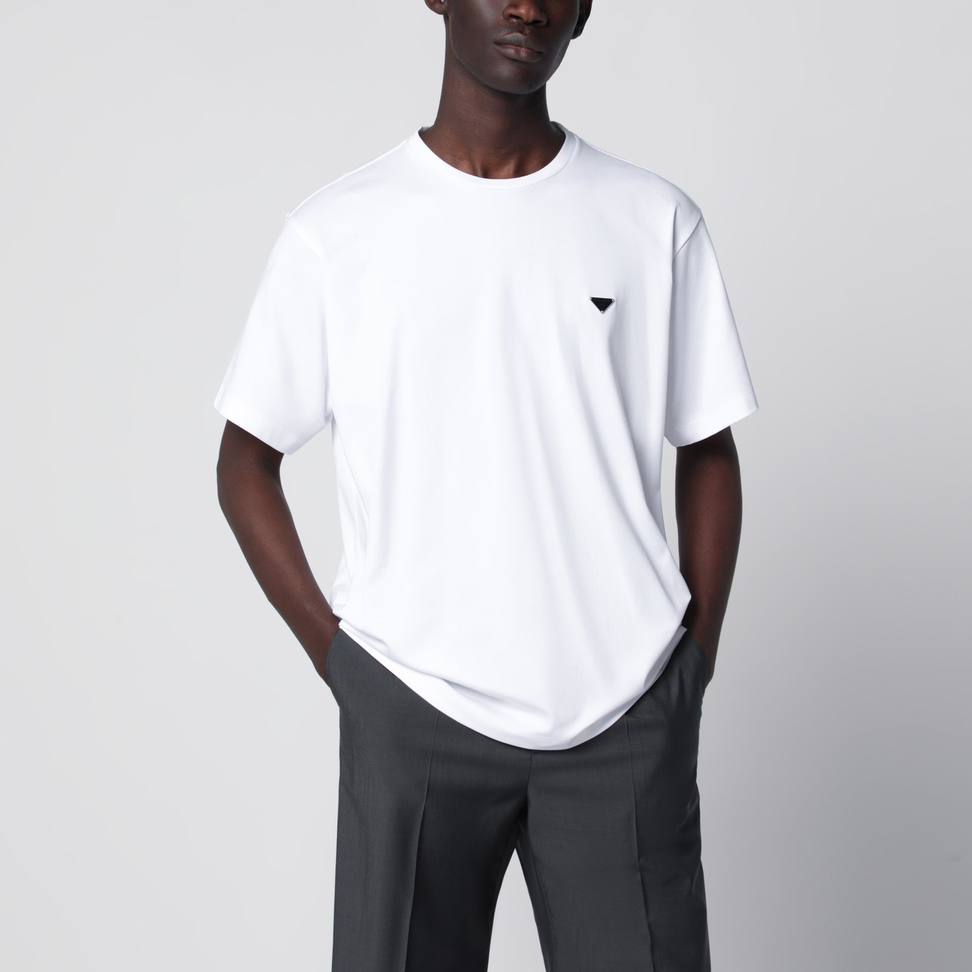 T-shirt boxy à col rond en coton blanc