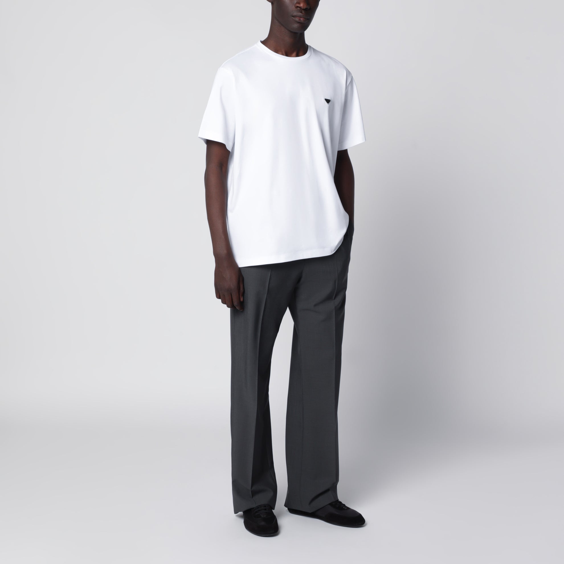 T-shirt boxy à col rond en coton blanc