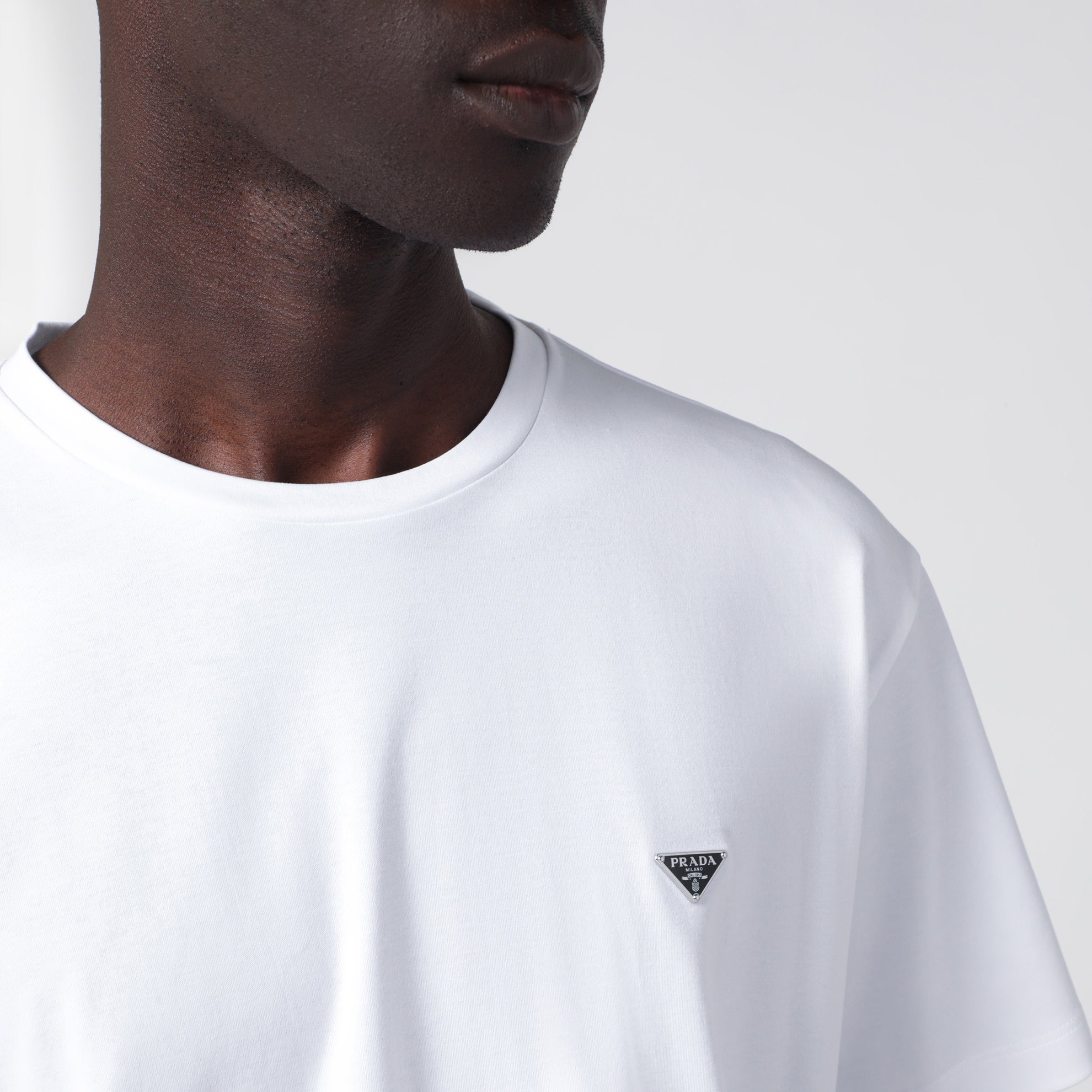 T-shirt boxy à col rond en coton blanc