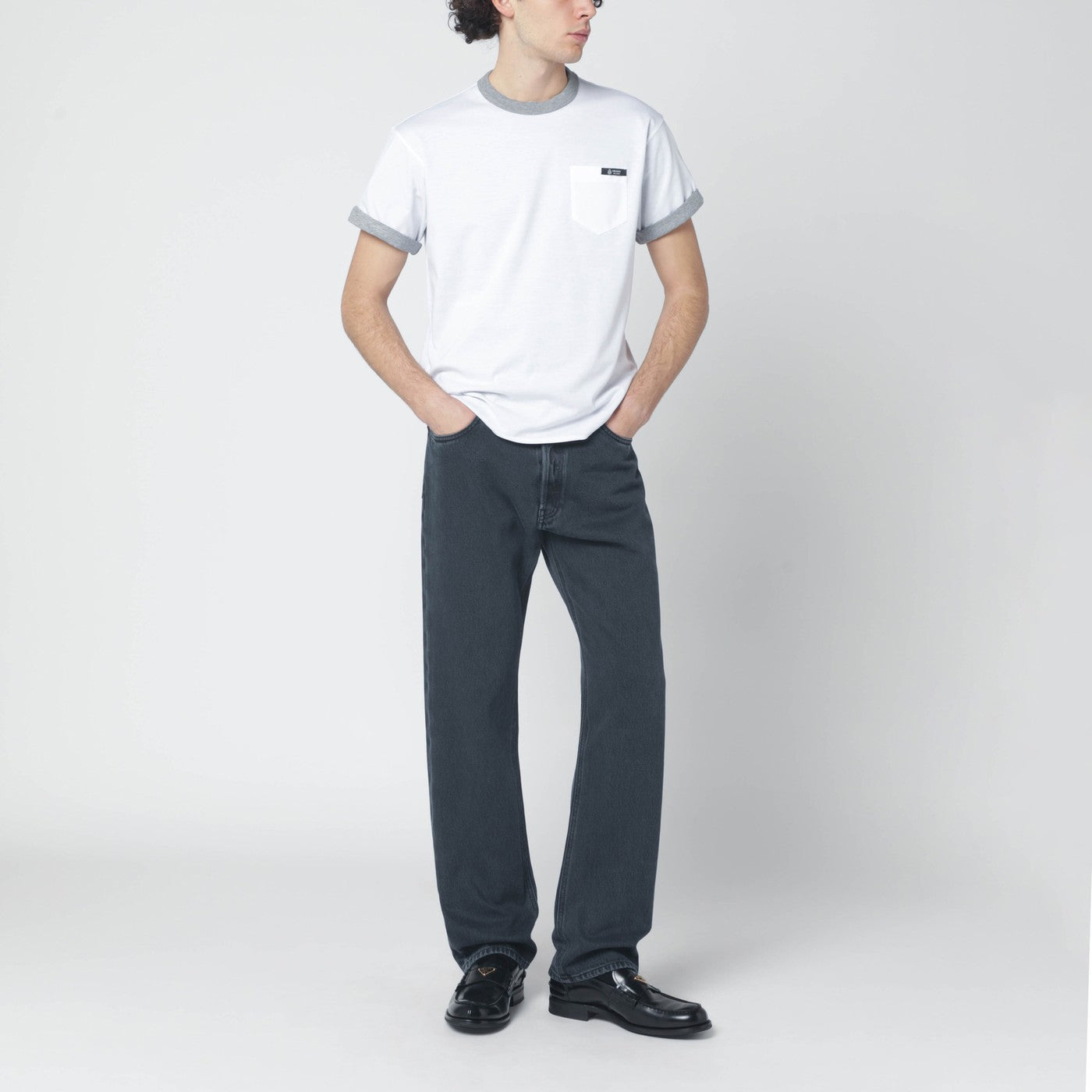 Reversible white/grey cotton T-shirt