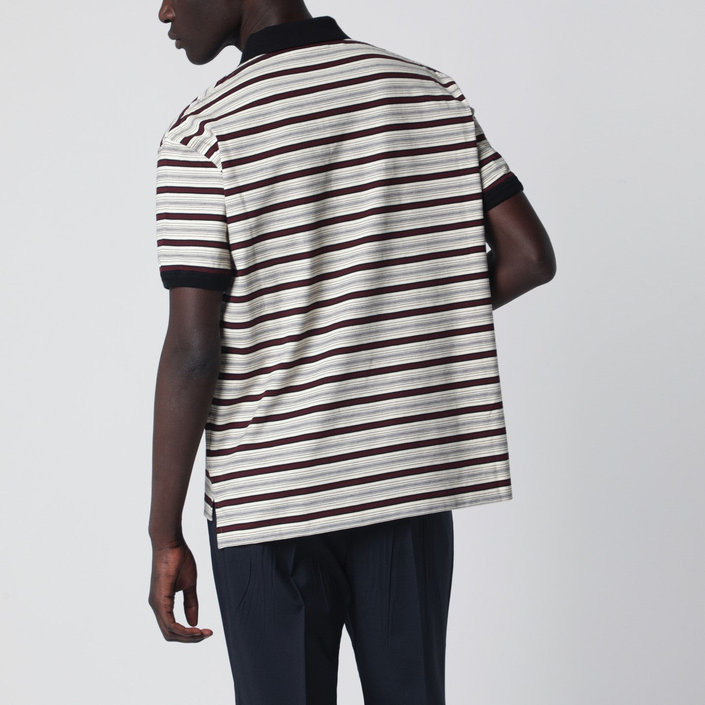 Polo avorio/granato a righe in cotone