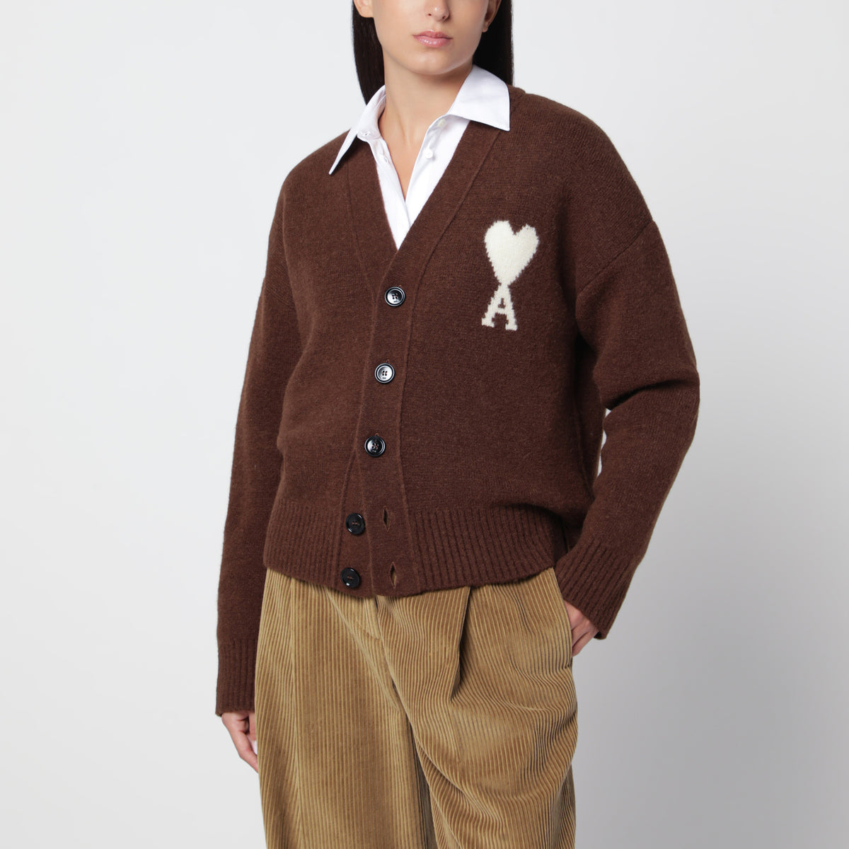Brown Ami de Coeur cardigan in alpaca blend