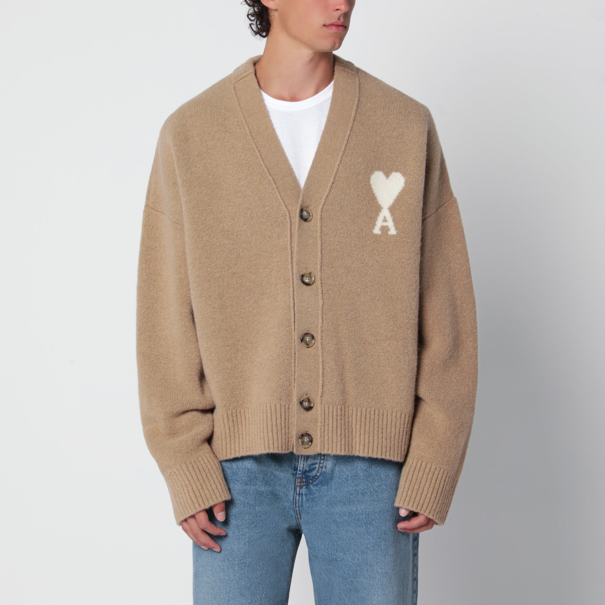 Cardigan Ami de Coeur beige en mélange d'alpaga
