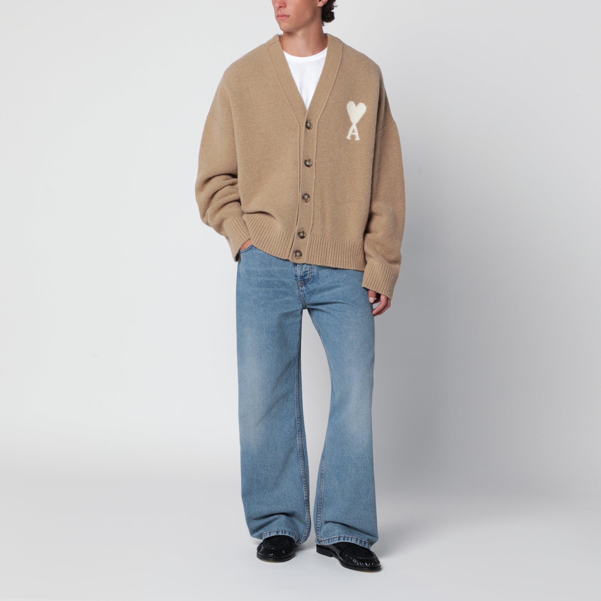 Cardigan Ami de Coeur beige en mélange d'alpaga
