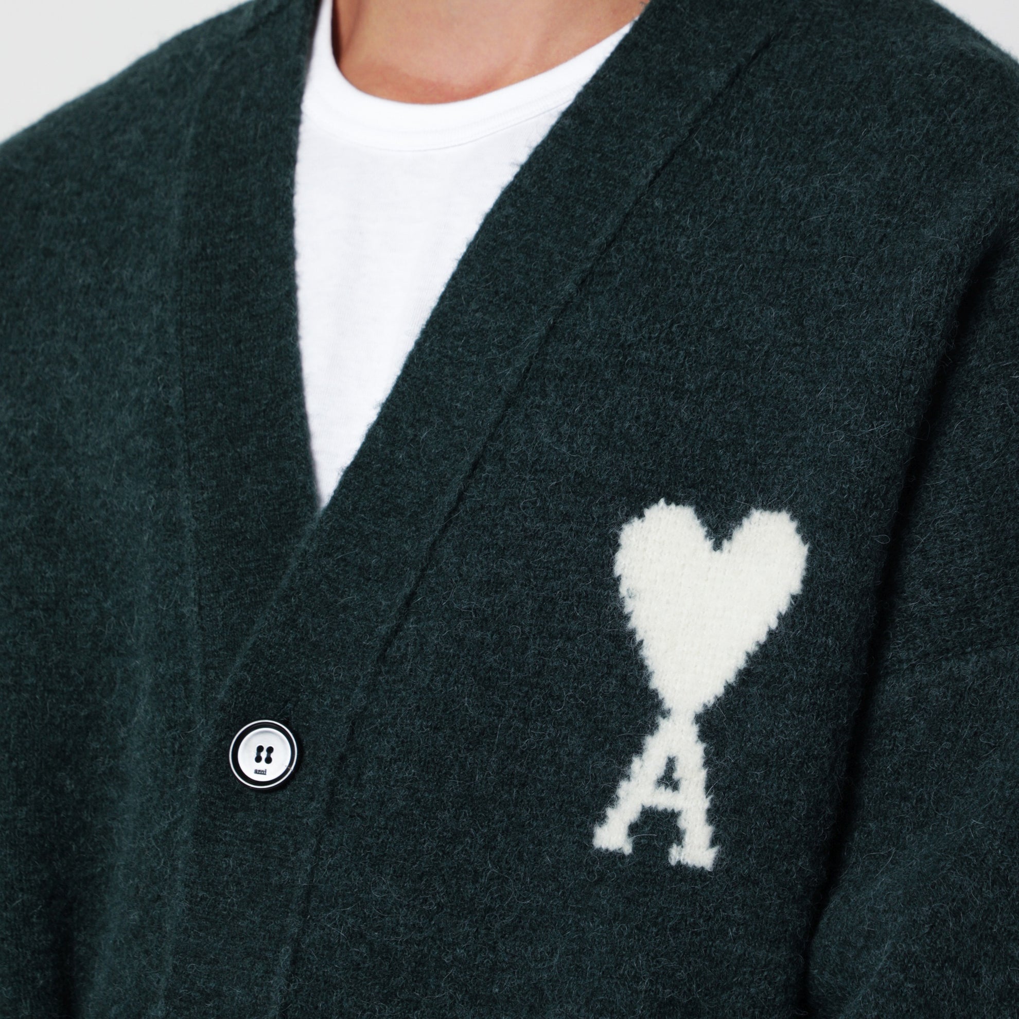 Cardigan Ami de Coeur verde bottiglia in misto alpaca