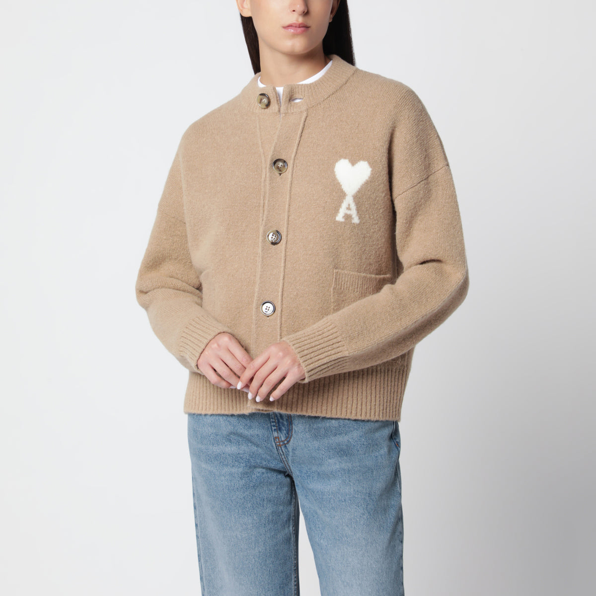 Beiger Ami de Coeur Cardigan aus Wollmischung