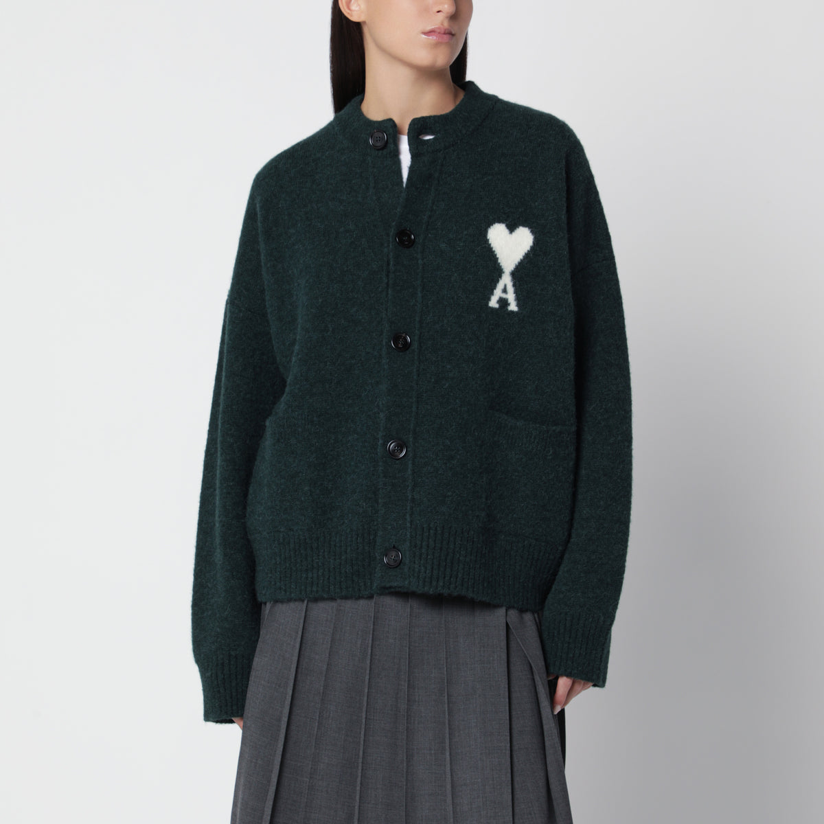 Flaschengrüner Ami de Coeur Cardigan aus Wollmischung