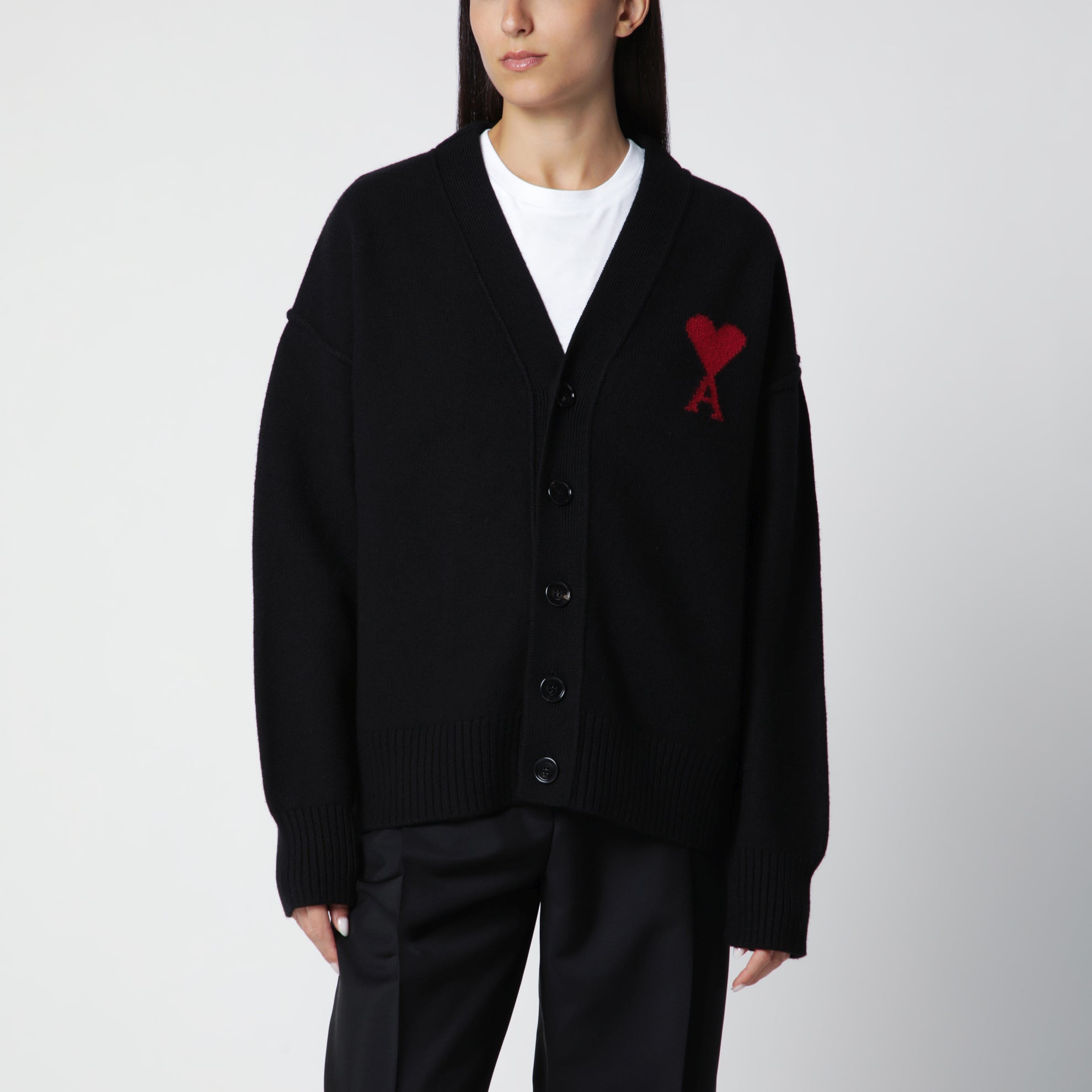 Ami De Coeur cardigan in black merino wool knit