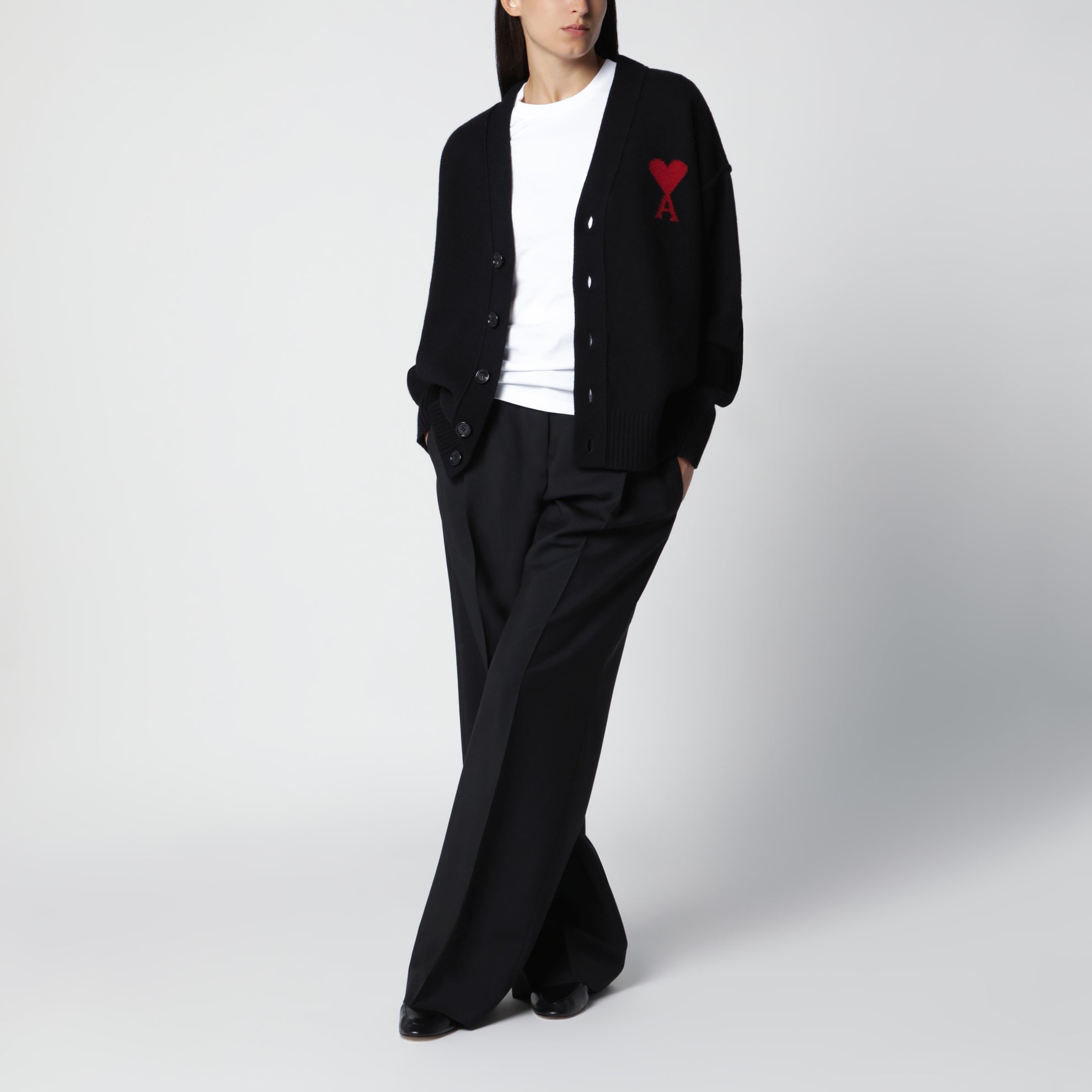Ami De Coeur cardigan in black merino wool knit