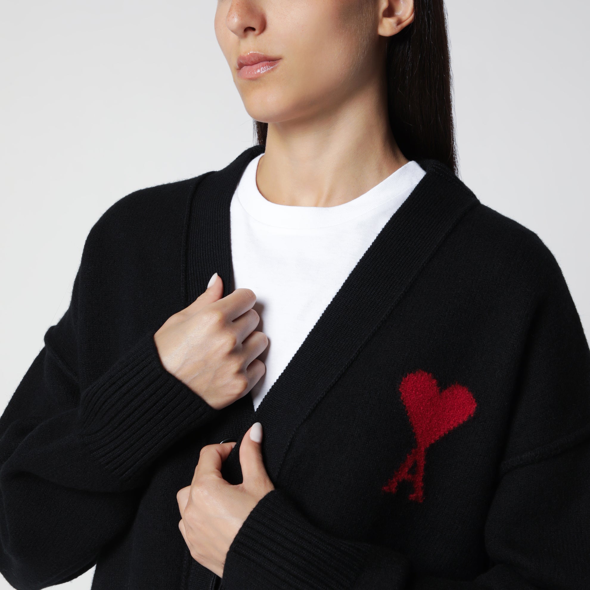 Ami De Coeur cardigan in black merino wool knit